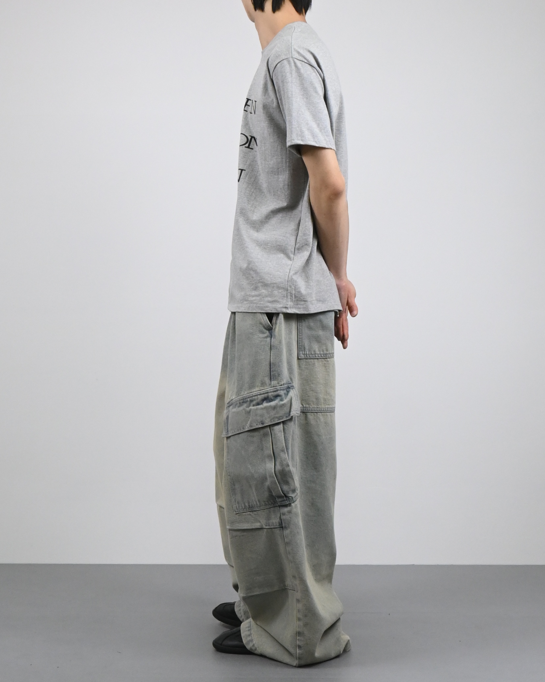 gray parachute denim cargo pants