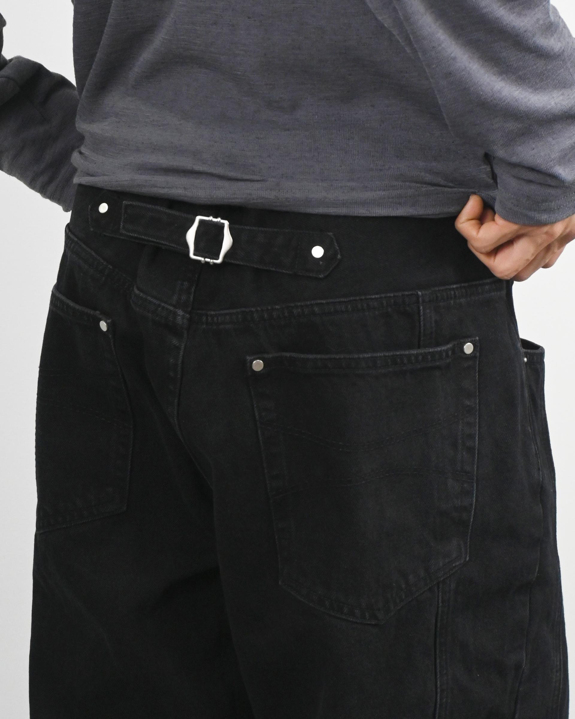 side line velcro black cotton pants