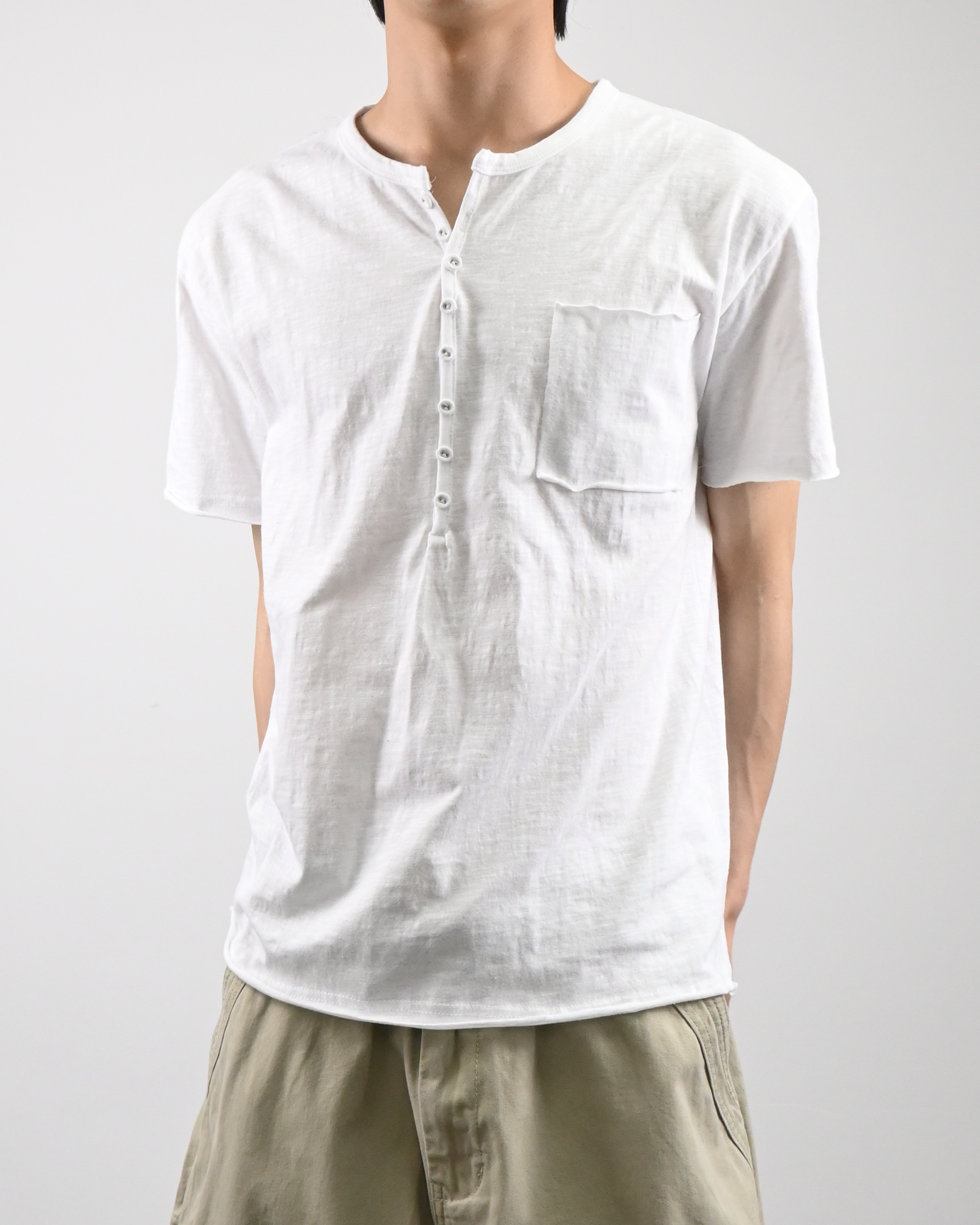 slub henley neck half t-shirt