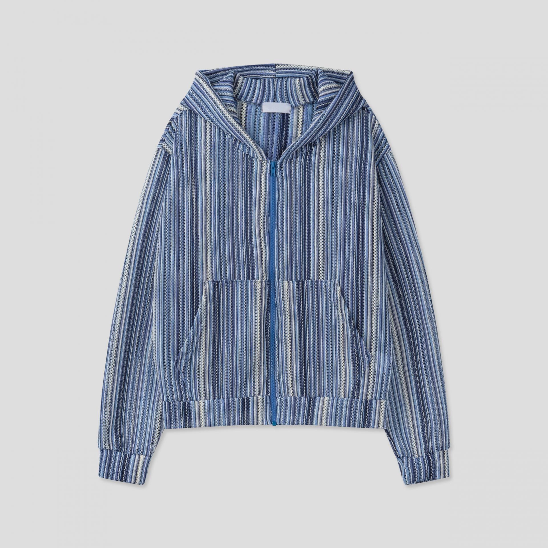 stripe punching hood zip-up