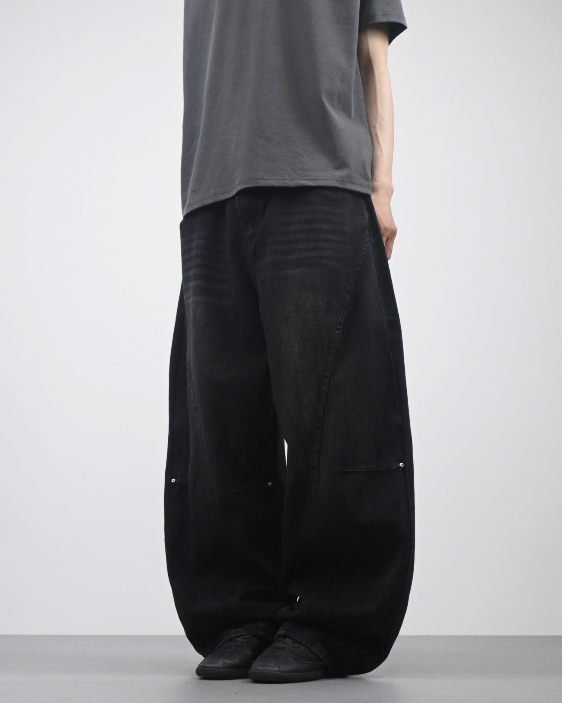 snap creased balloon denim pants
