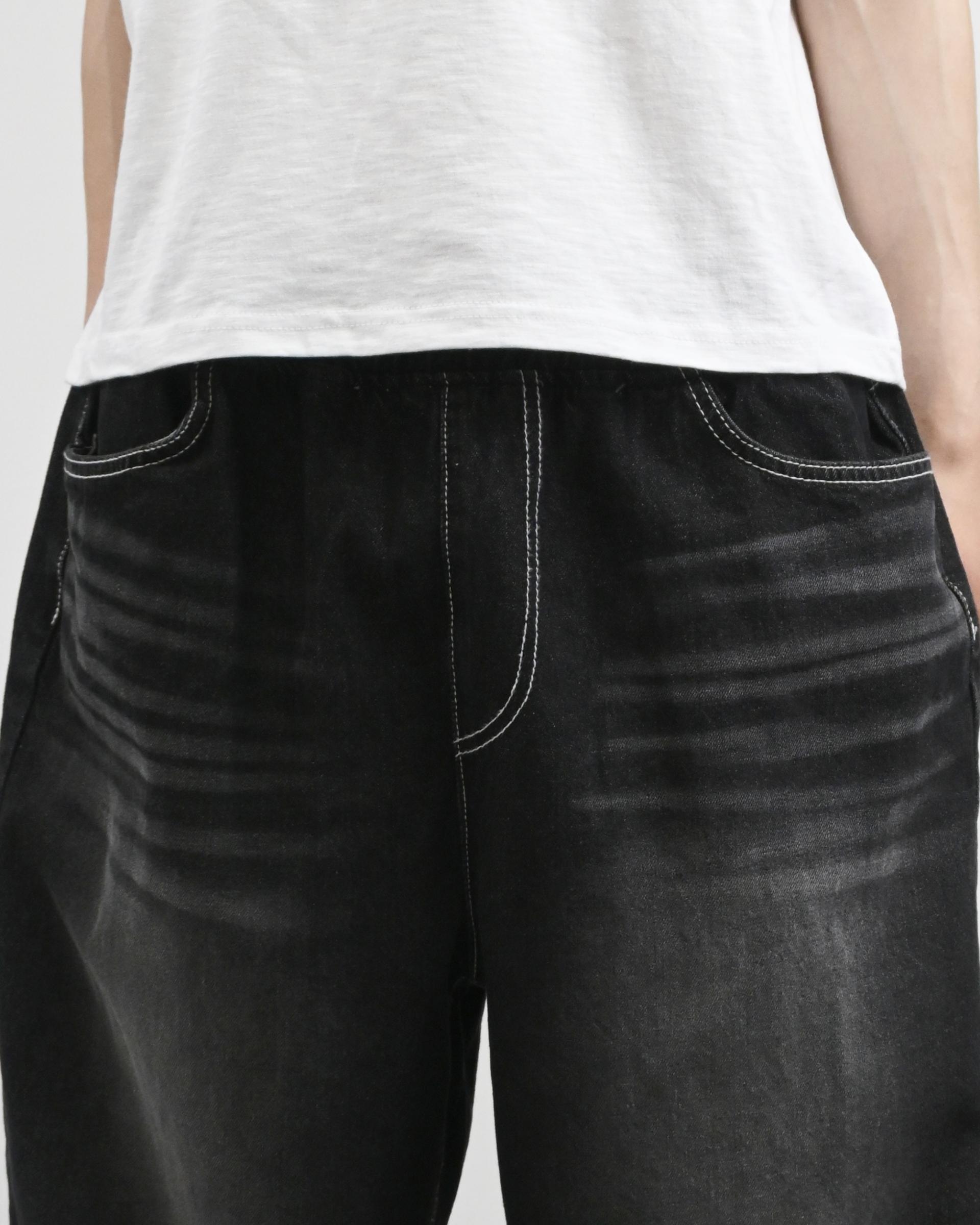 white stitch black denim pants