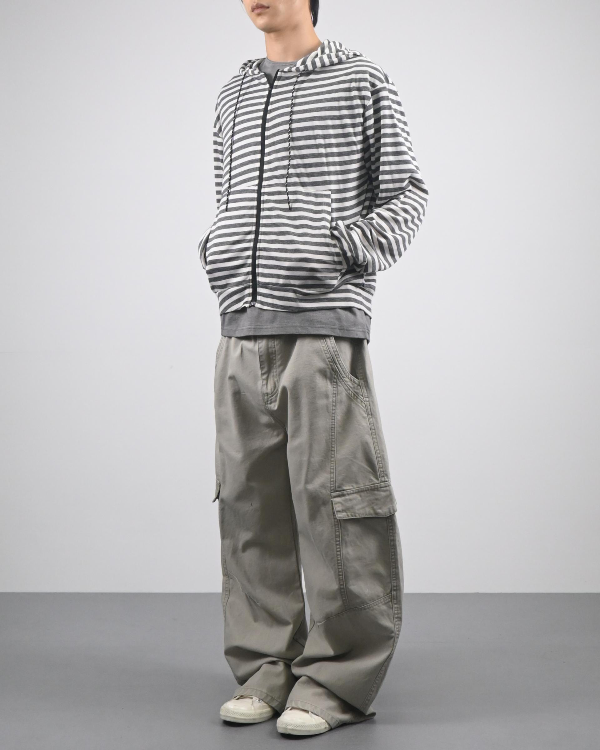 thin stripe hood zip-up