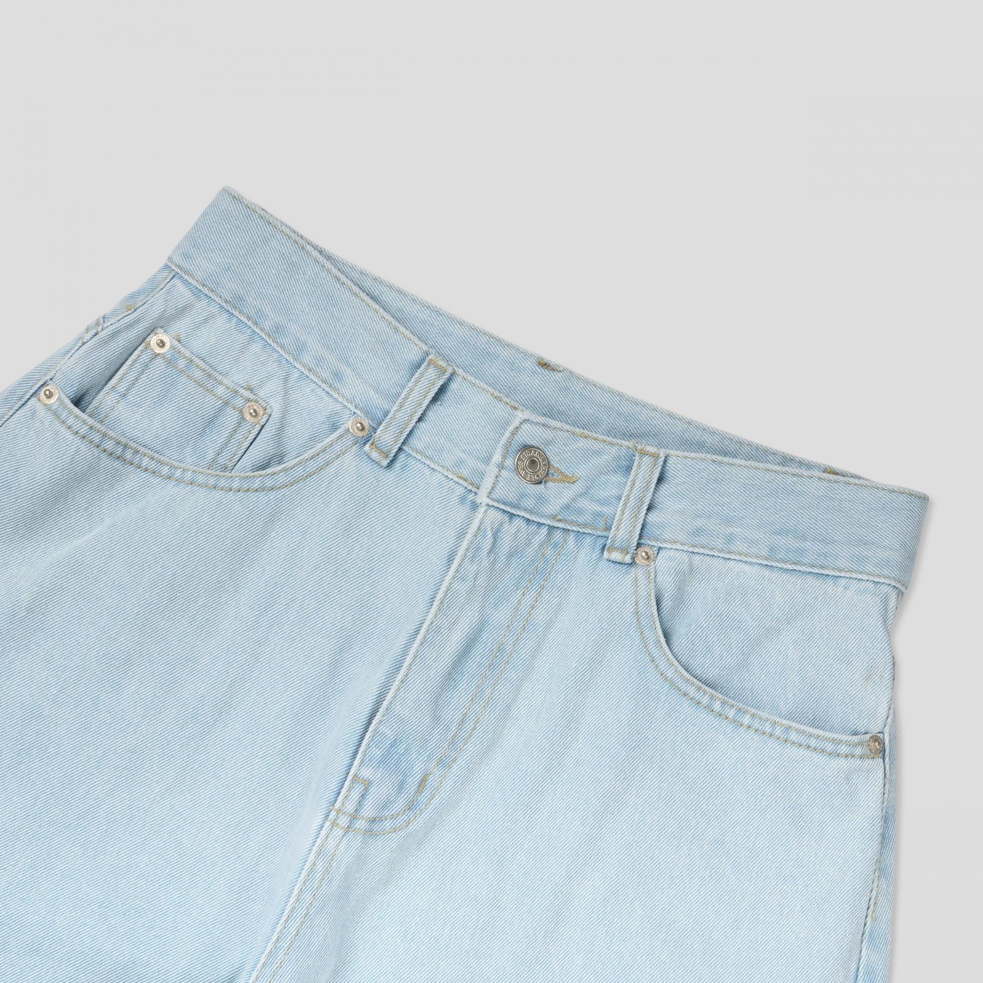 cream blue curved denim pants