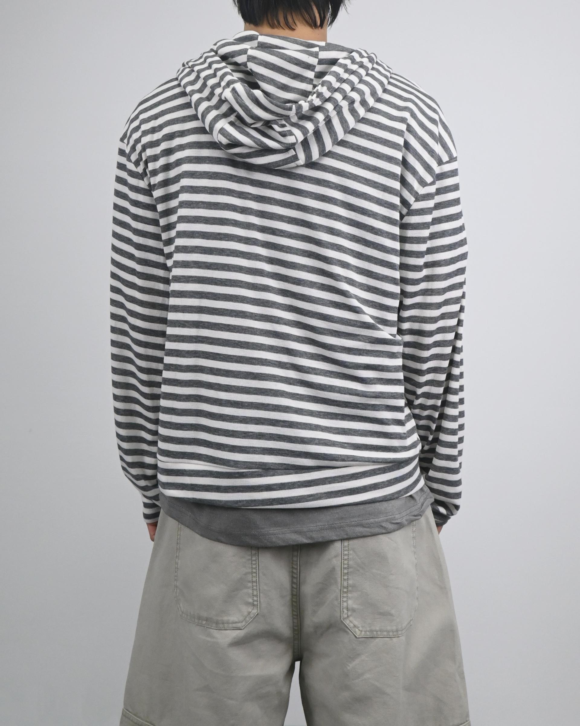 thin stripe hood zip-up