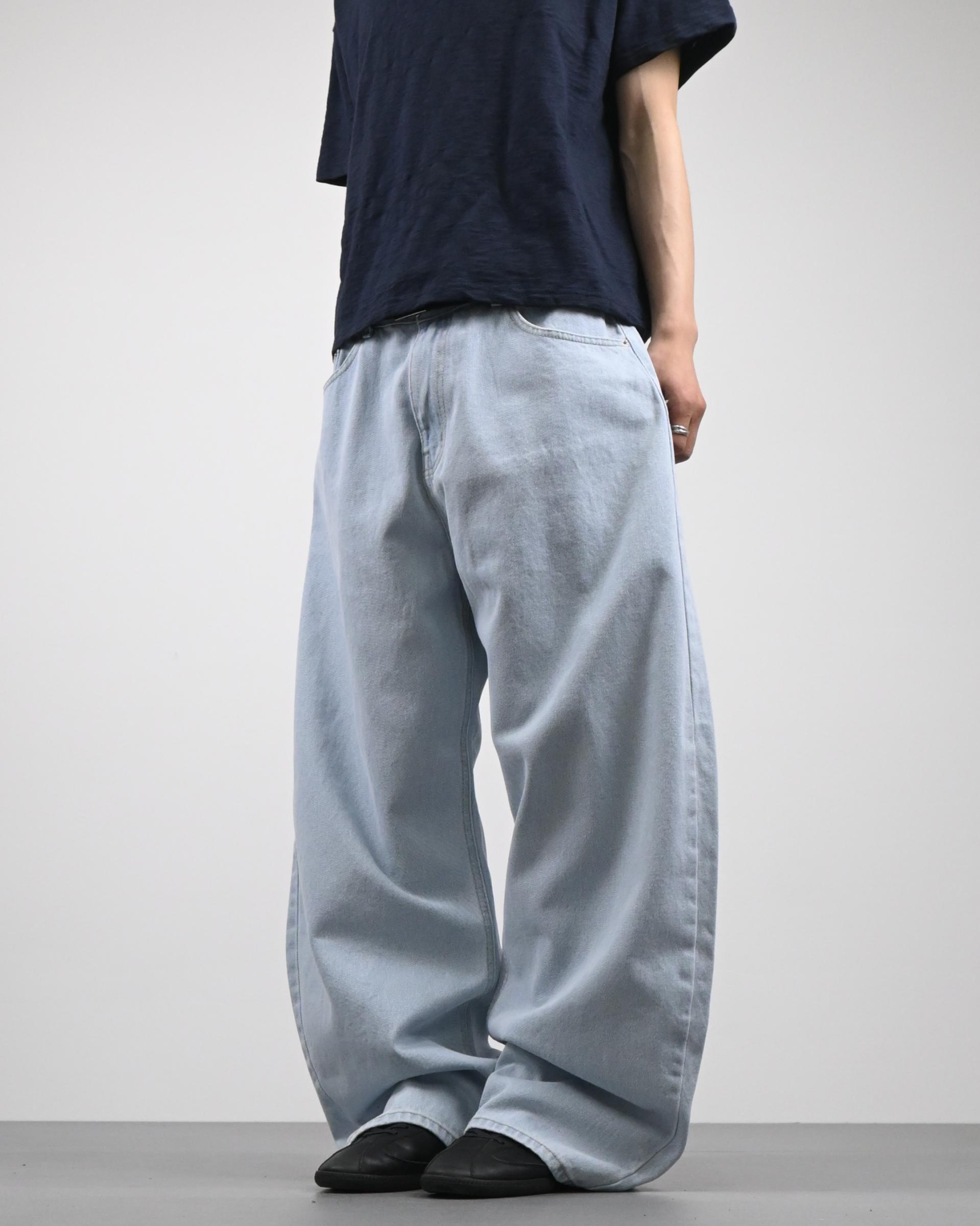 cream blue curved denim pants