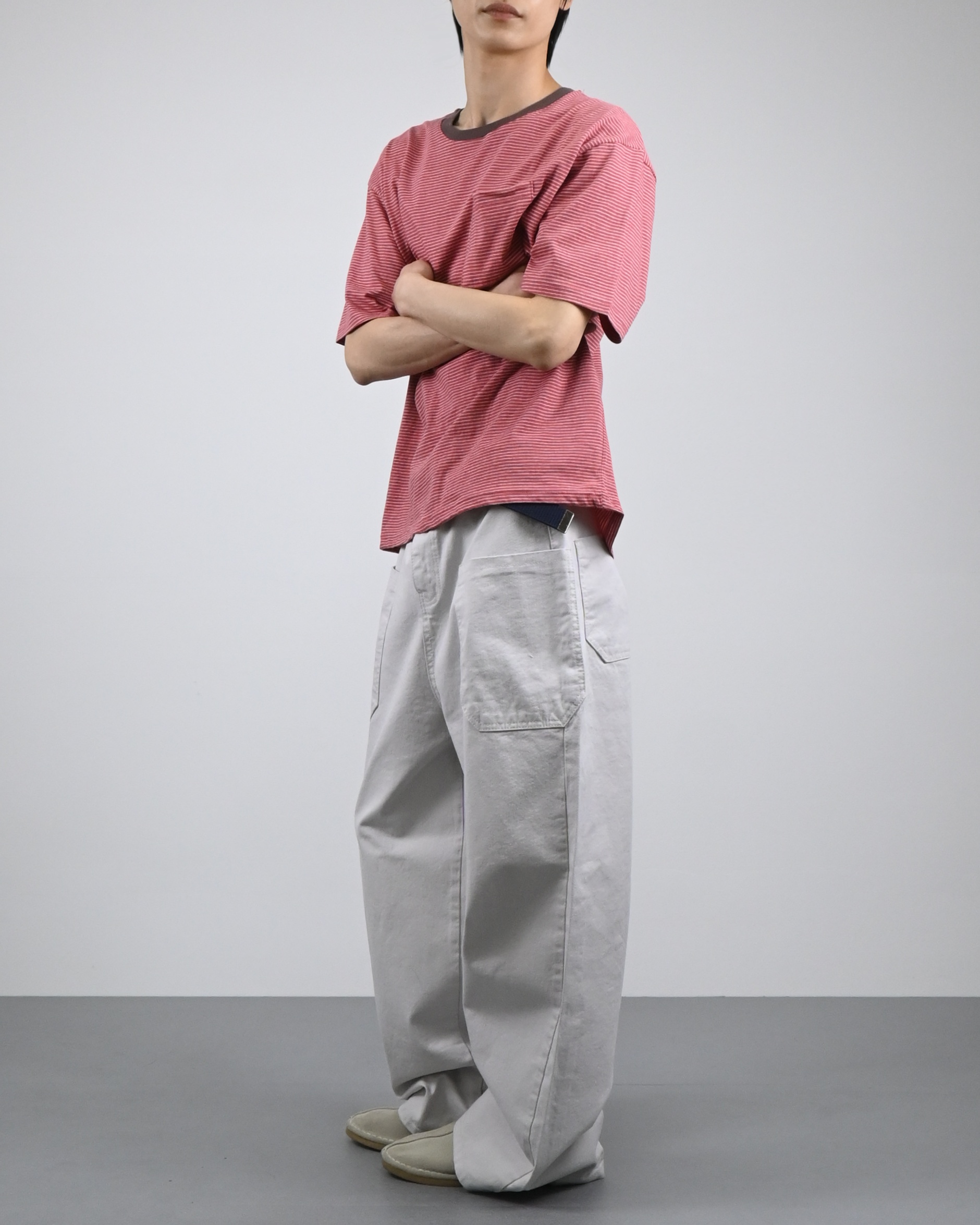 ringer stripe pocket half-t-shirt