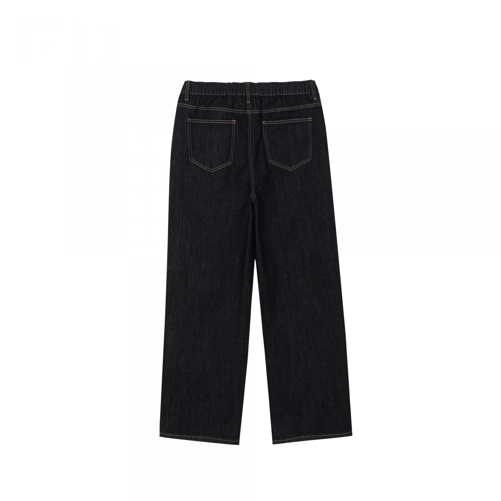 banding raw denim relaxed pants