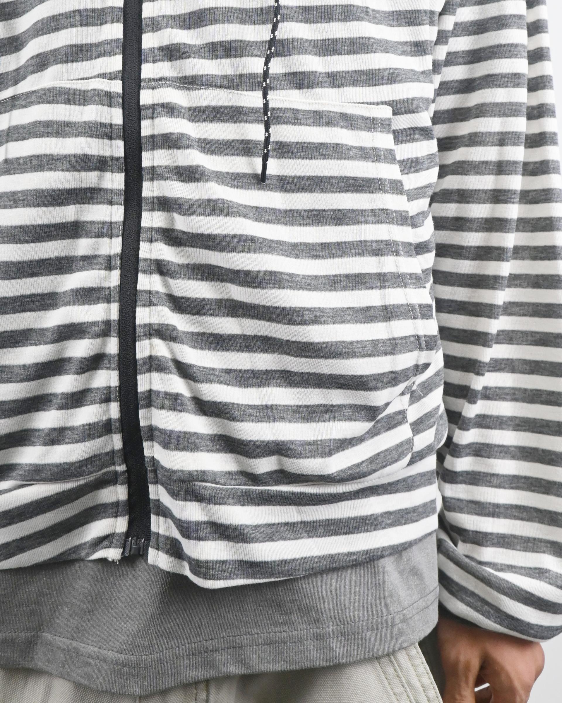 thin stripe hood zip-up