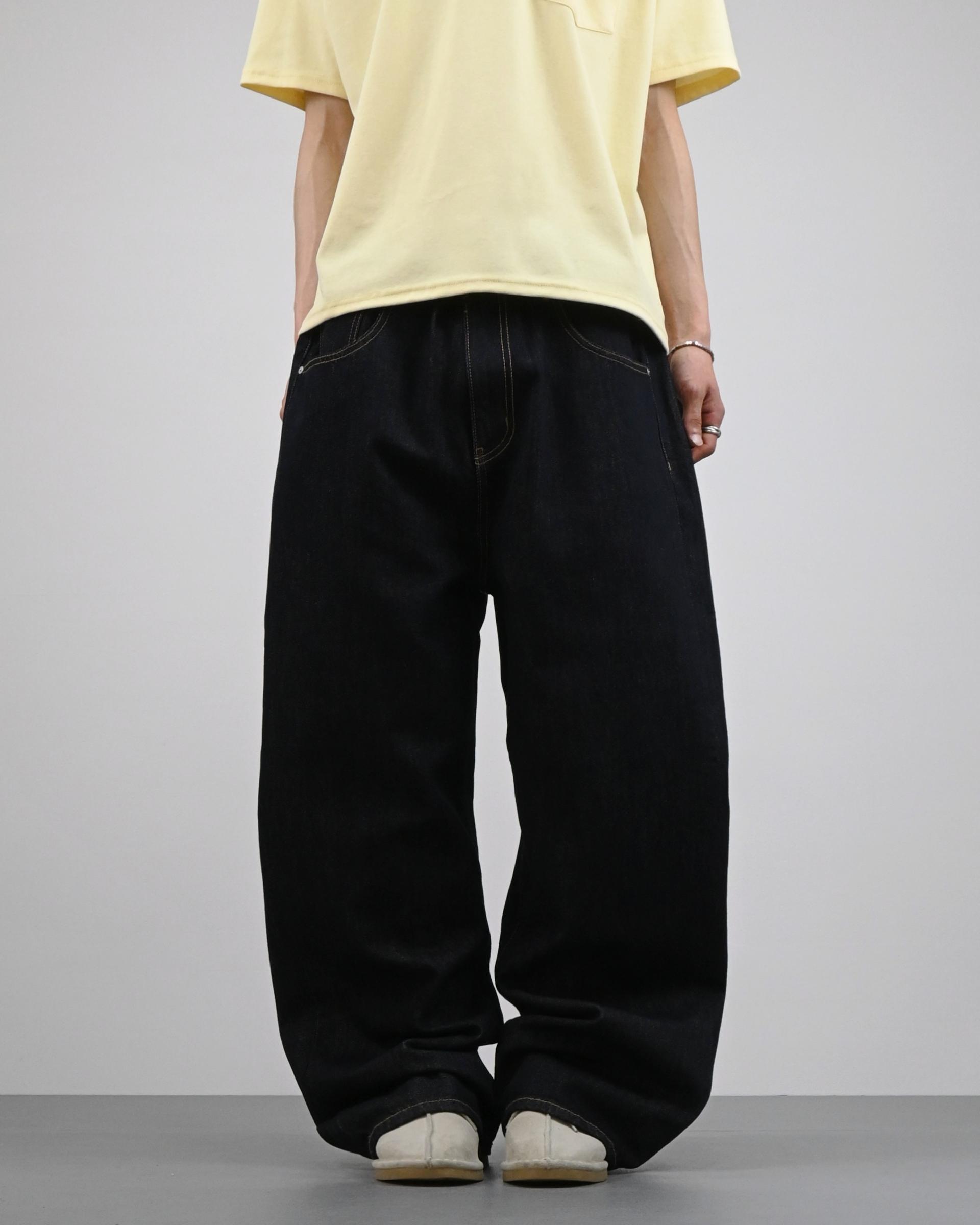 banding raw denim relaxed pants