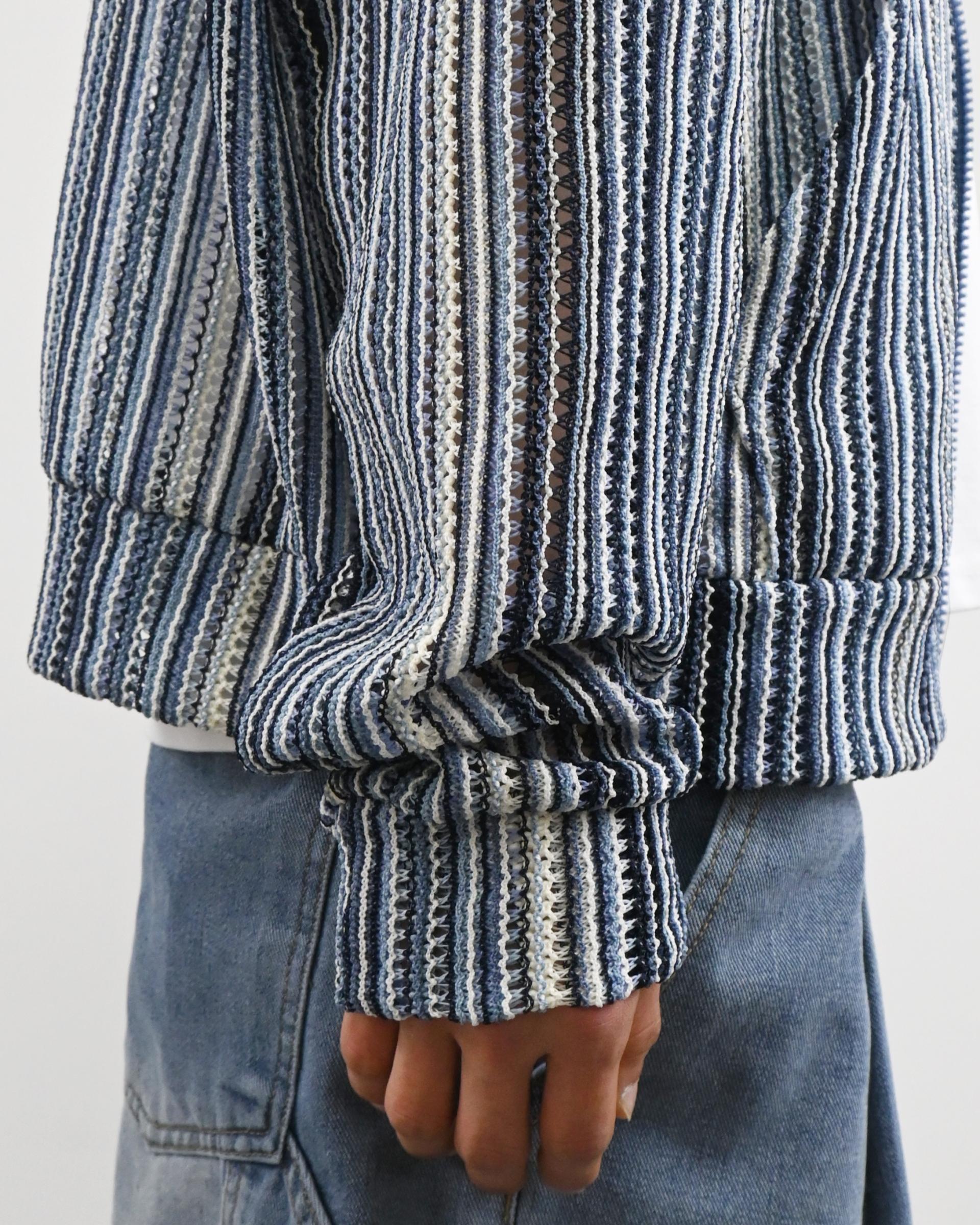 stripe punching hood zip-up
