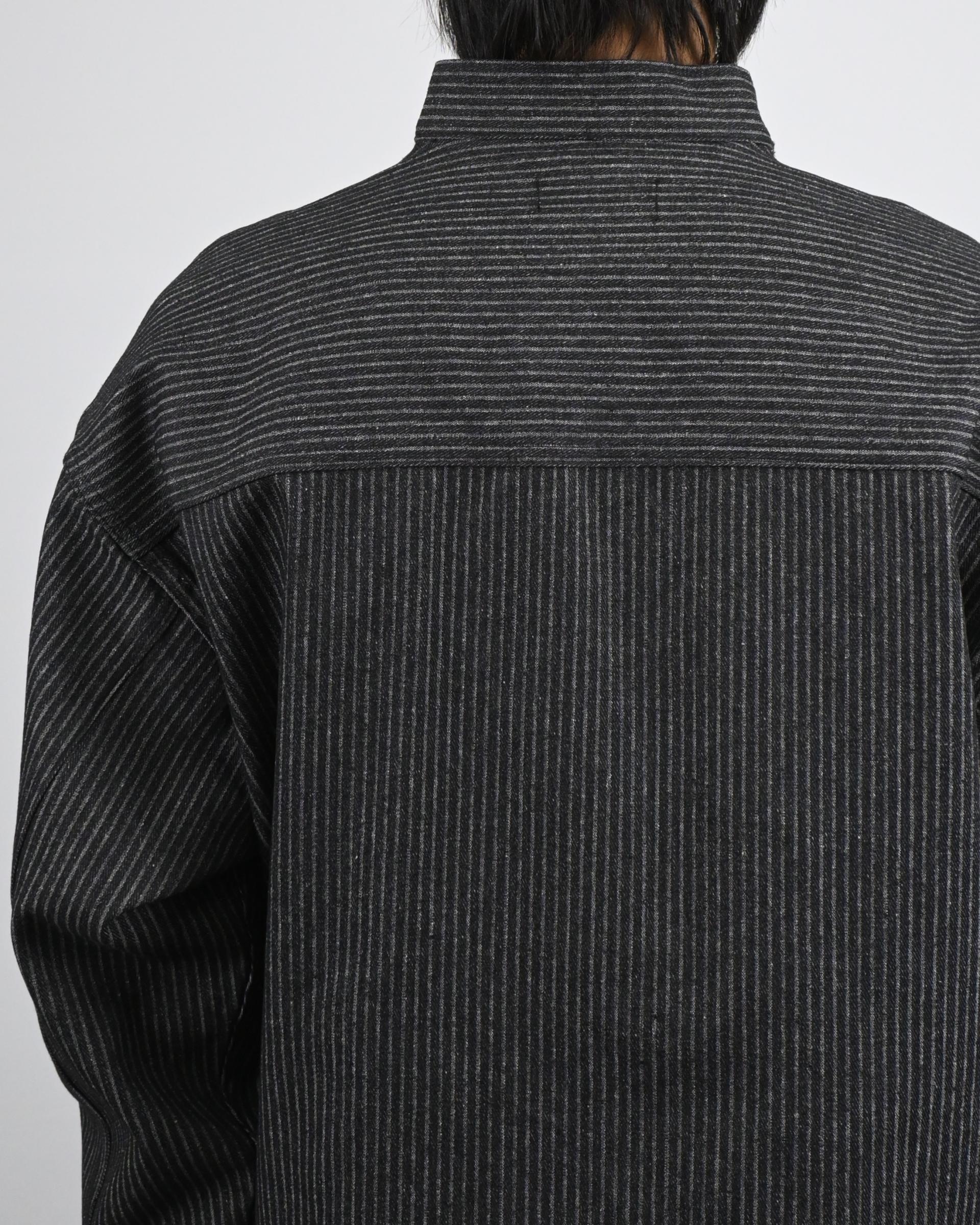 striped china neck denim jacket