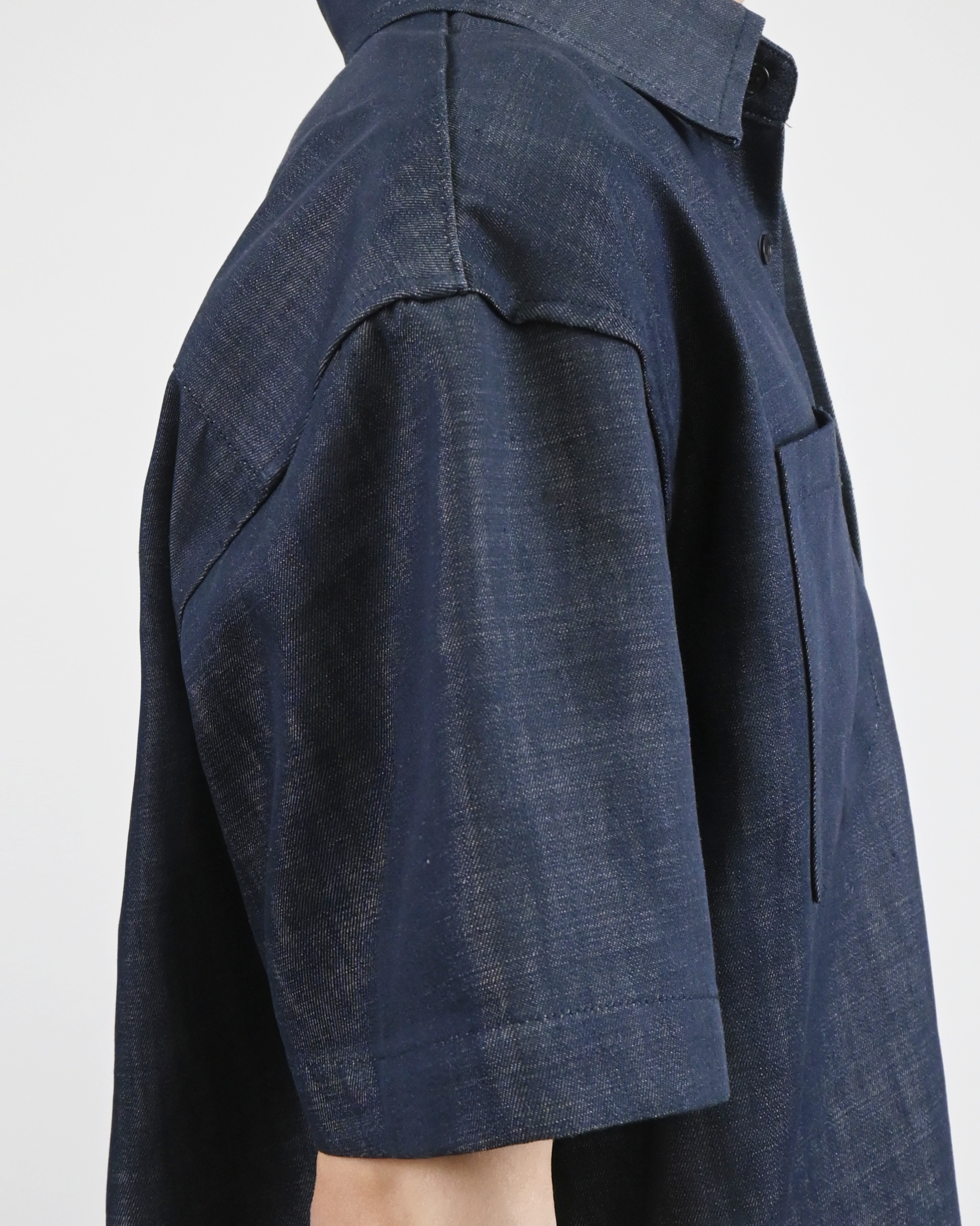 linen pocket half denim shirt