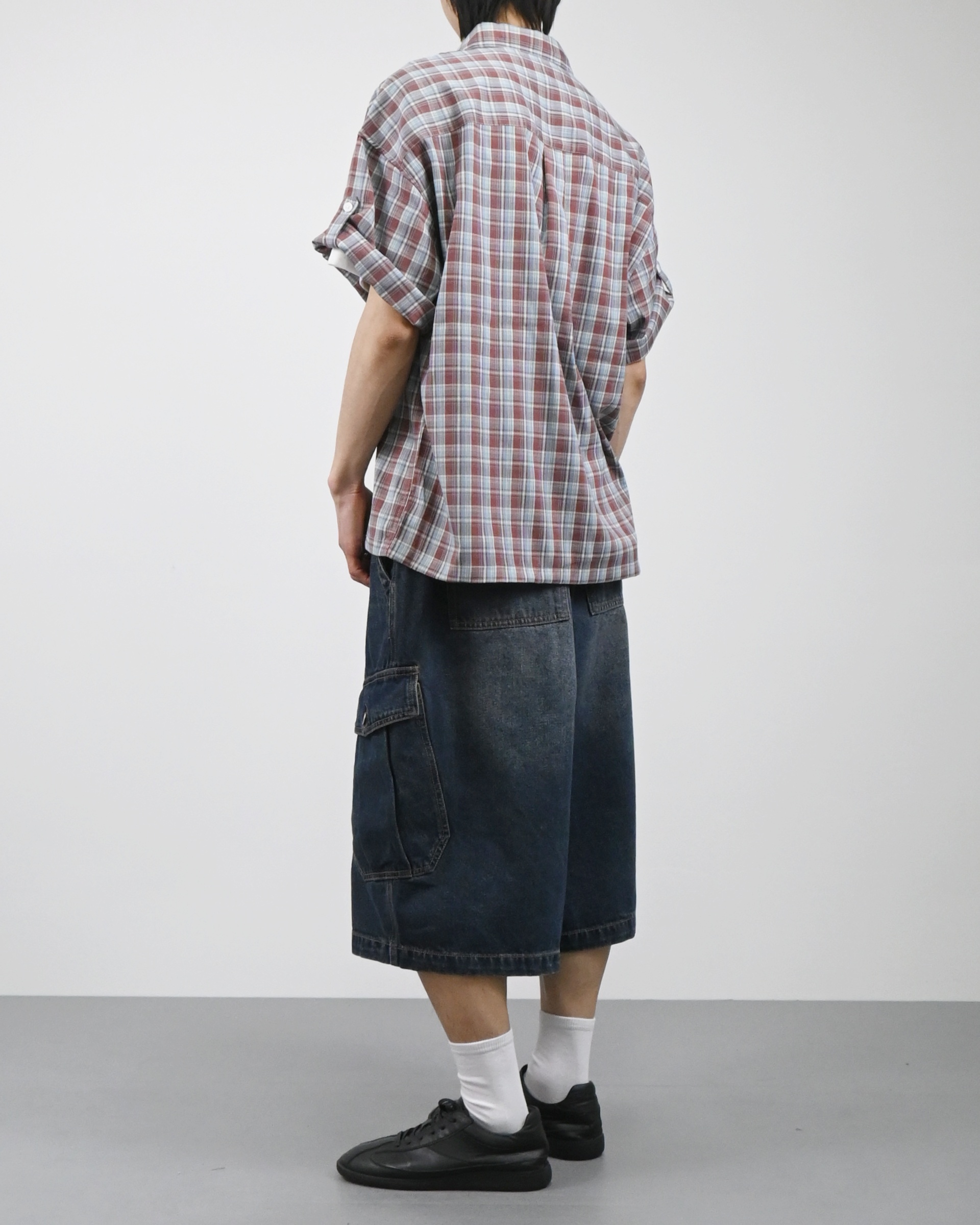 vintage washing cargo bermuda denim pants