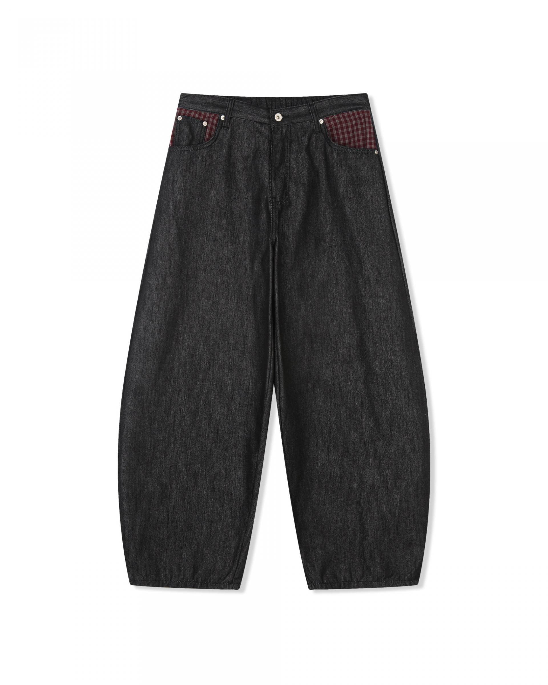 check pocket raw denim pants
