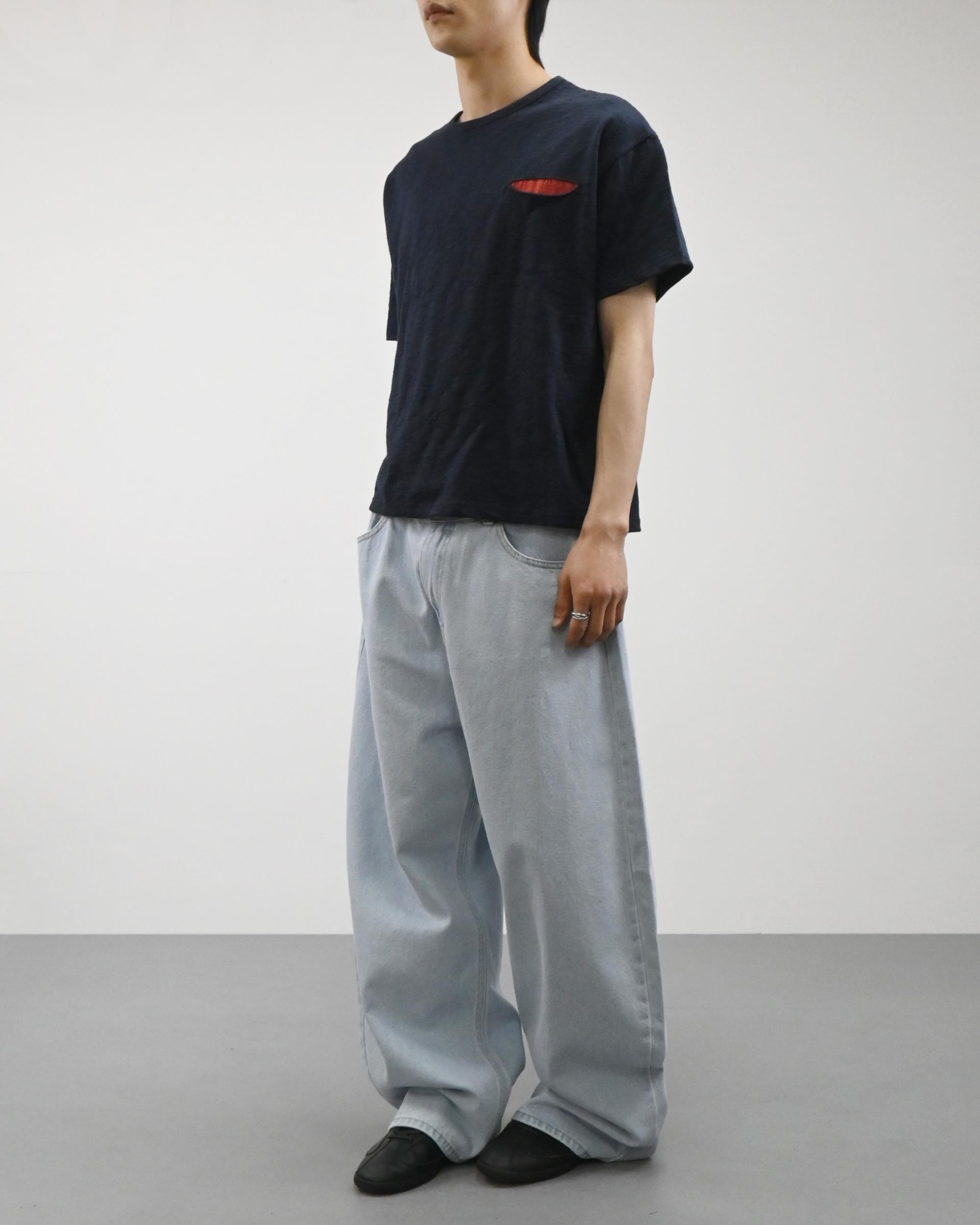 cream blue curved denim pants