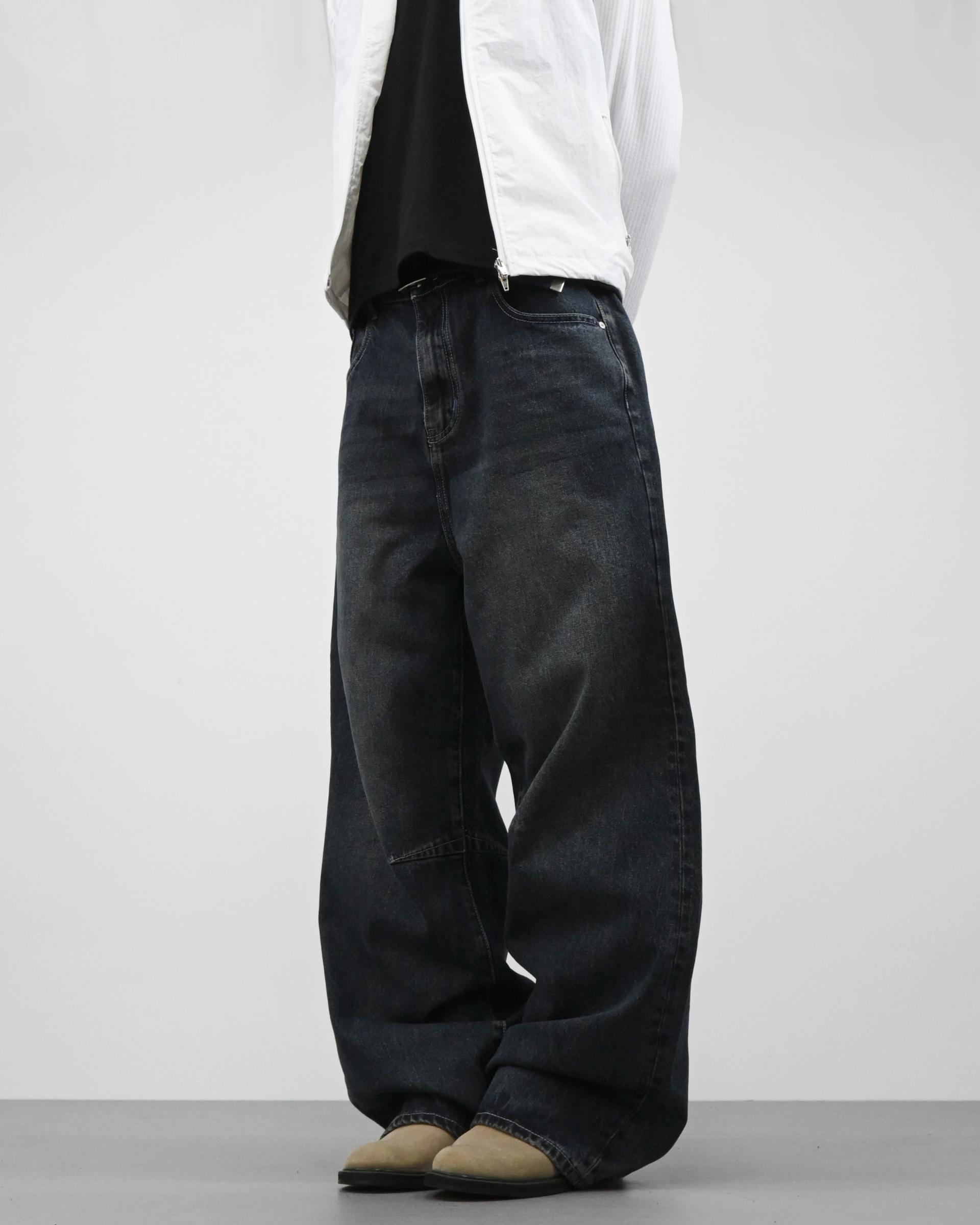 dart curved denim pants (dark blue)