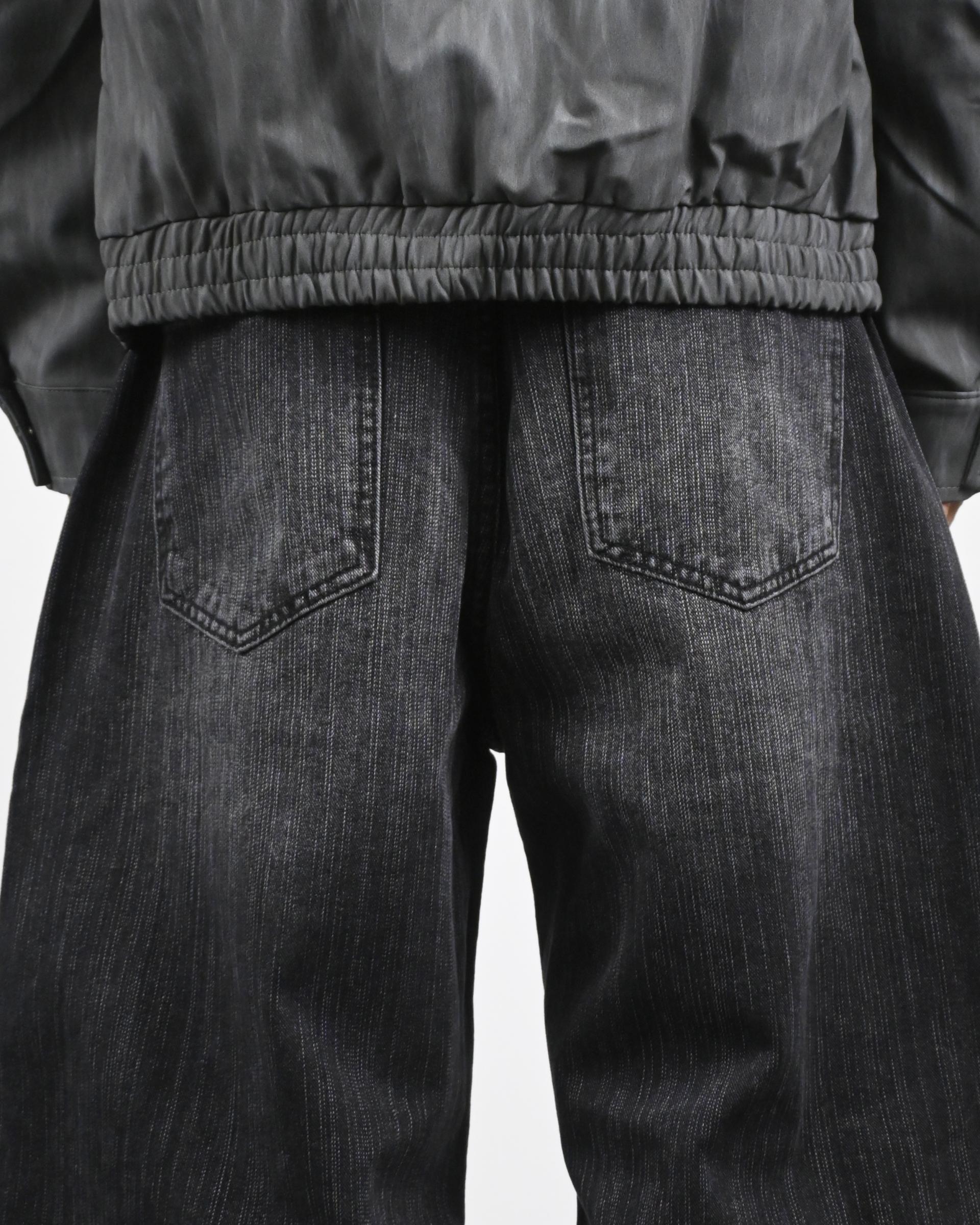 pin slub curved denim pants