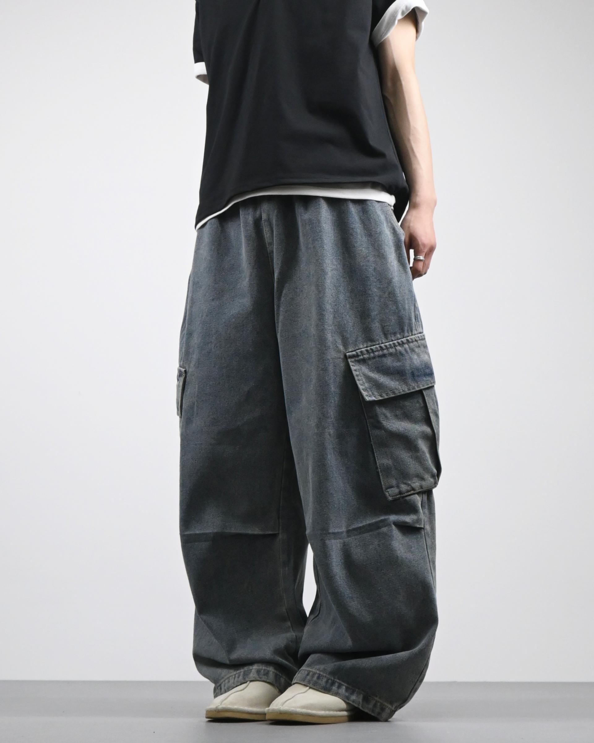 banding big cargo denim pants