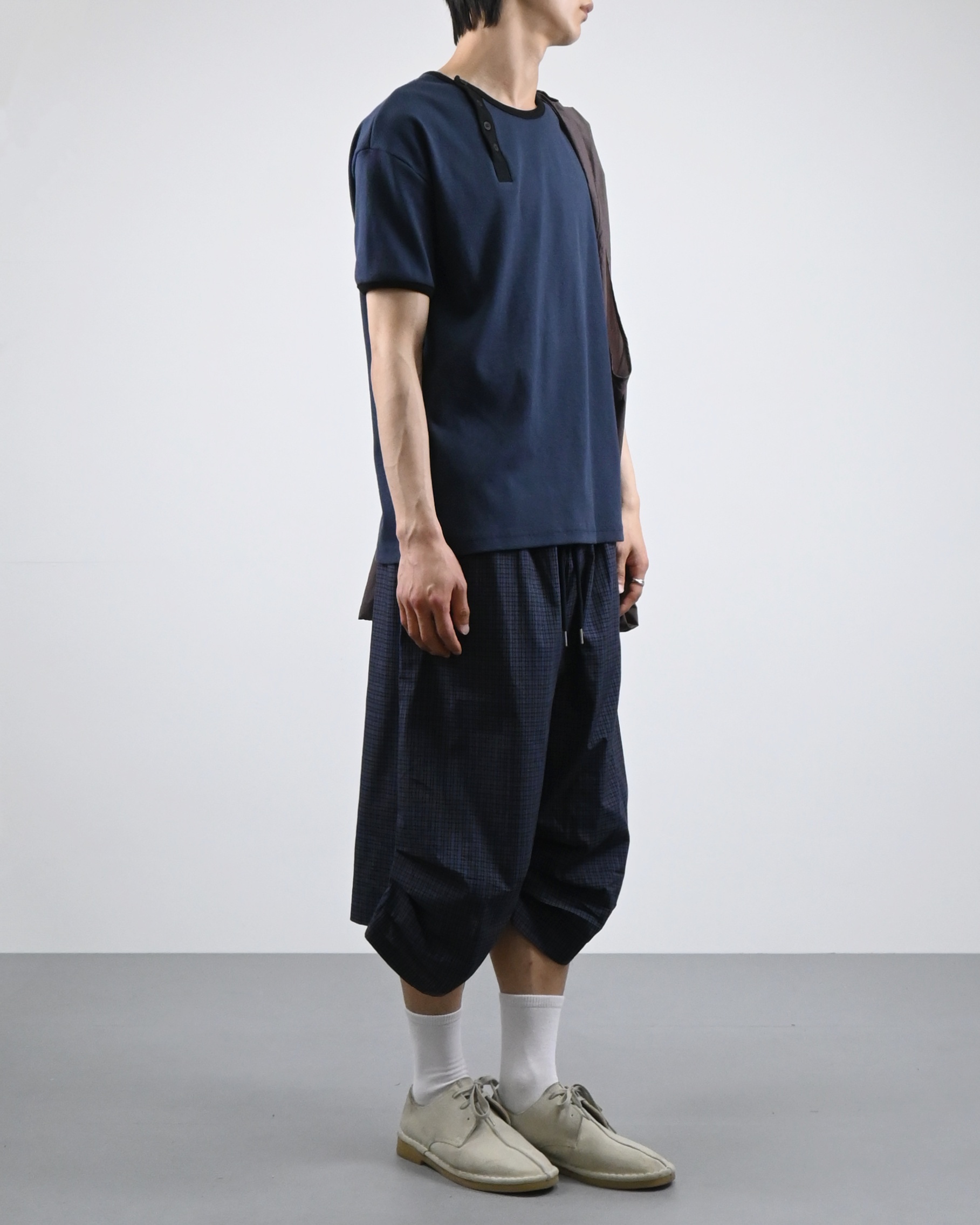 offset henley neck ringer half t-shirt