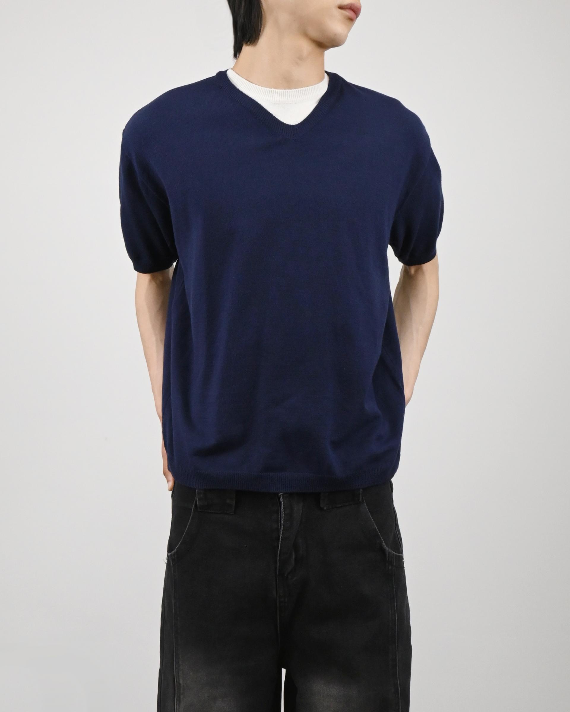 v-neck layered half knit