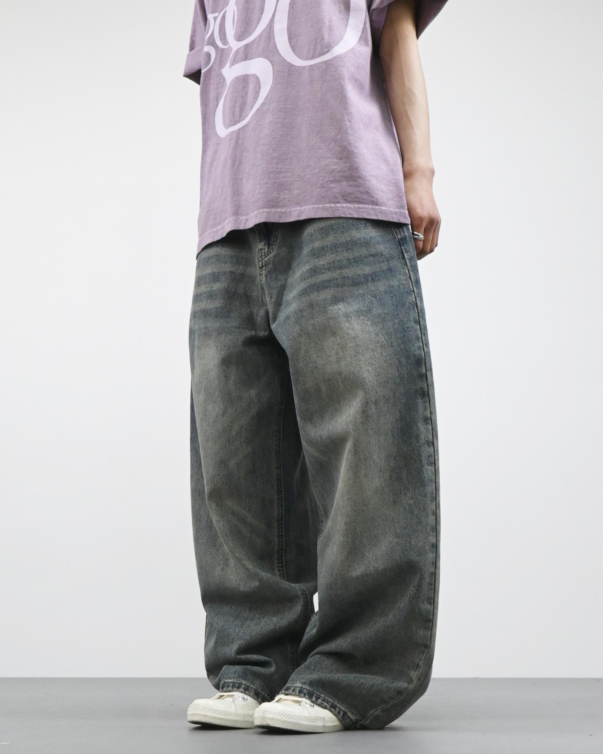 tiger washed curved denim pants