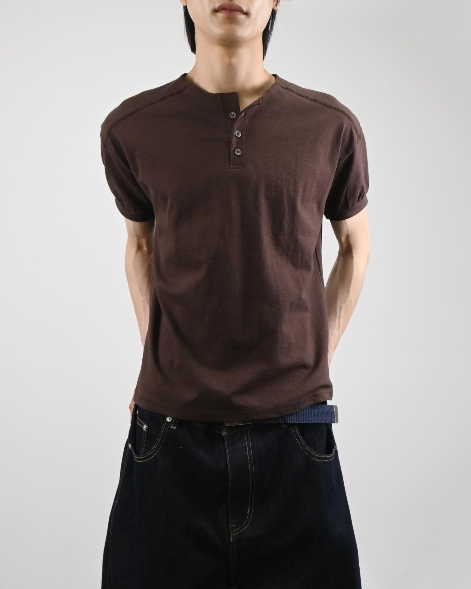 stitch henley neck half t-shirt