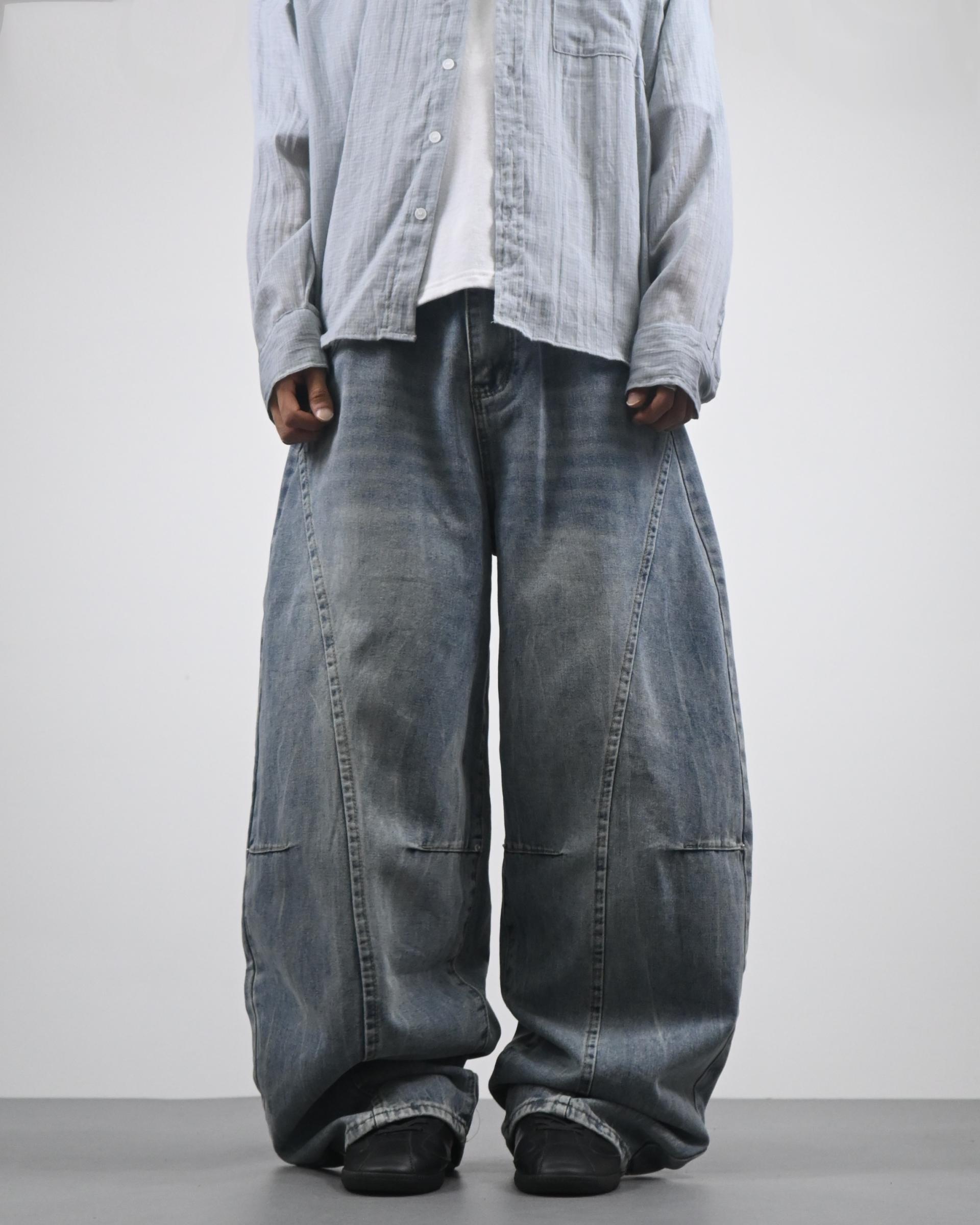 snap creased balloon denim pants