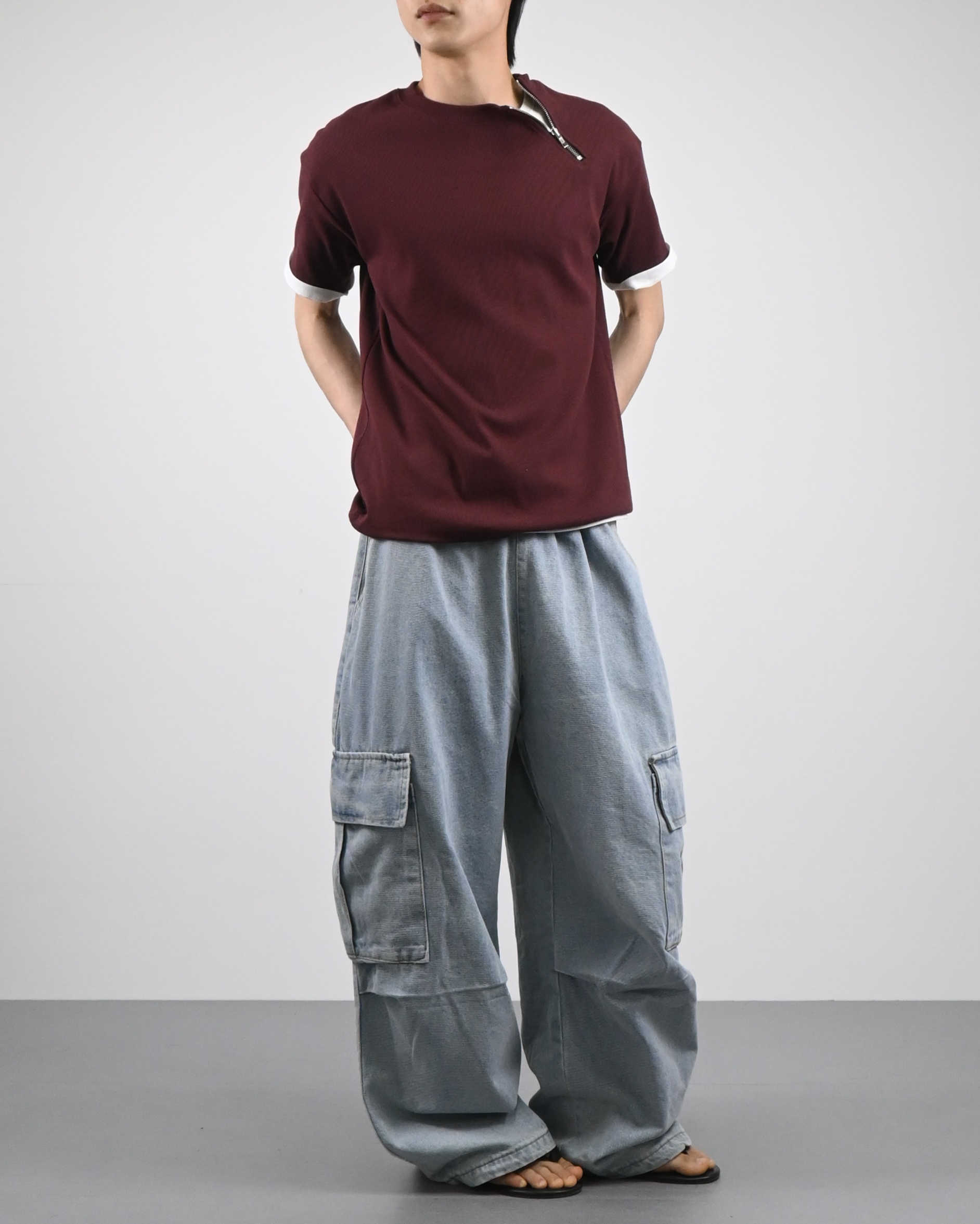banding big cargo denim pants