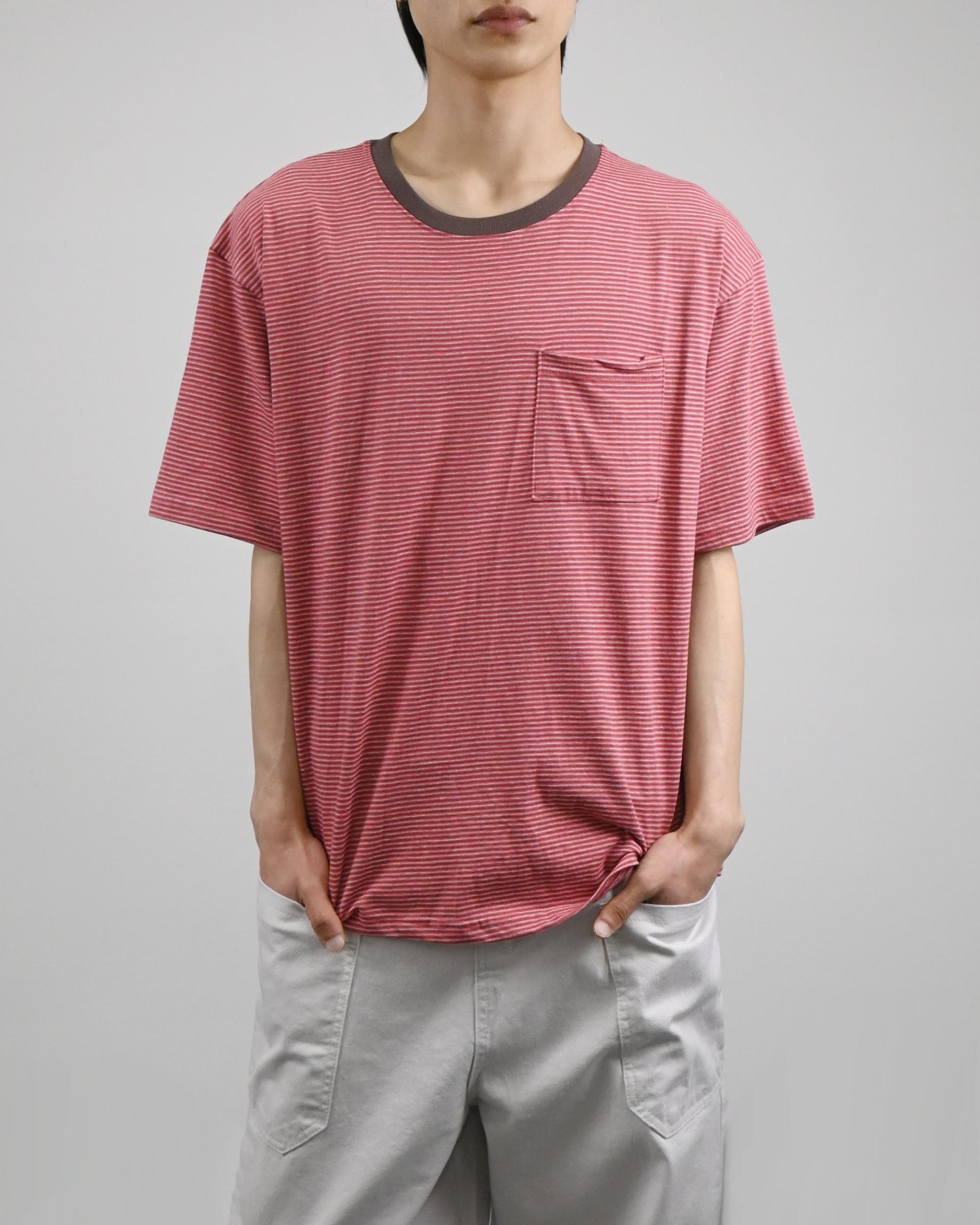 ringer stripe pocket half-t-shirt