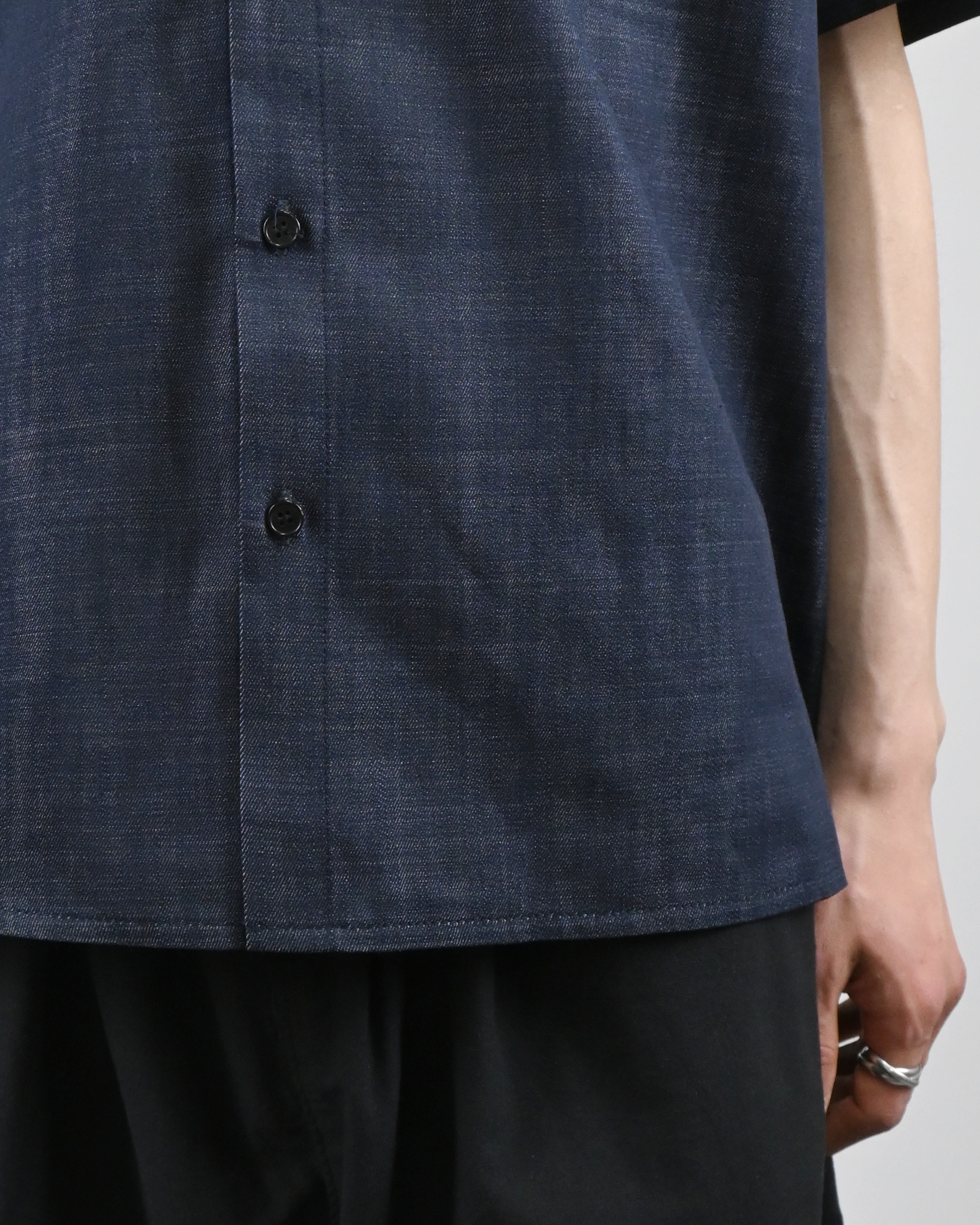 linen pocket half denim shirt