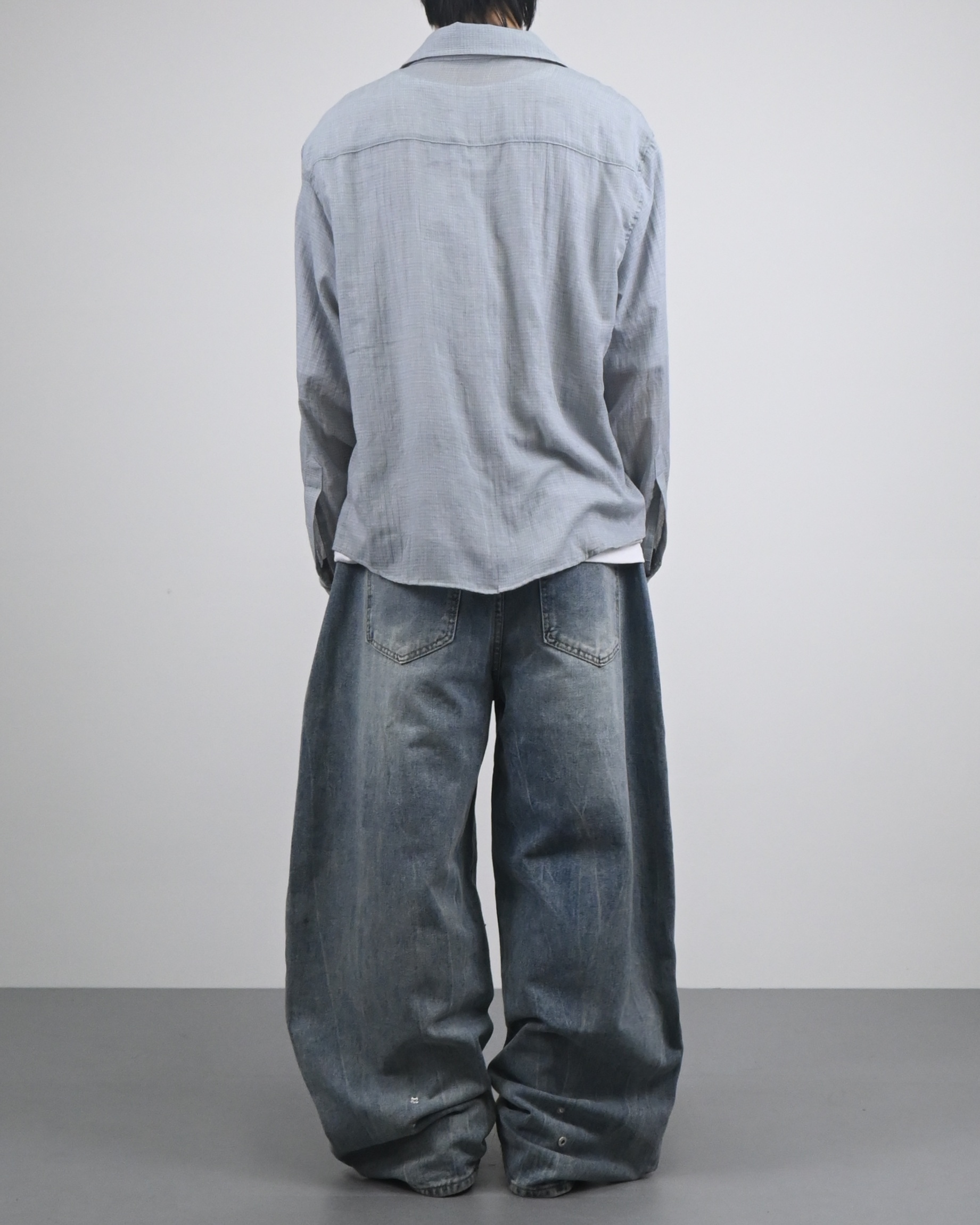 snap creased balloon denim pants
