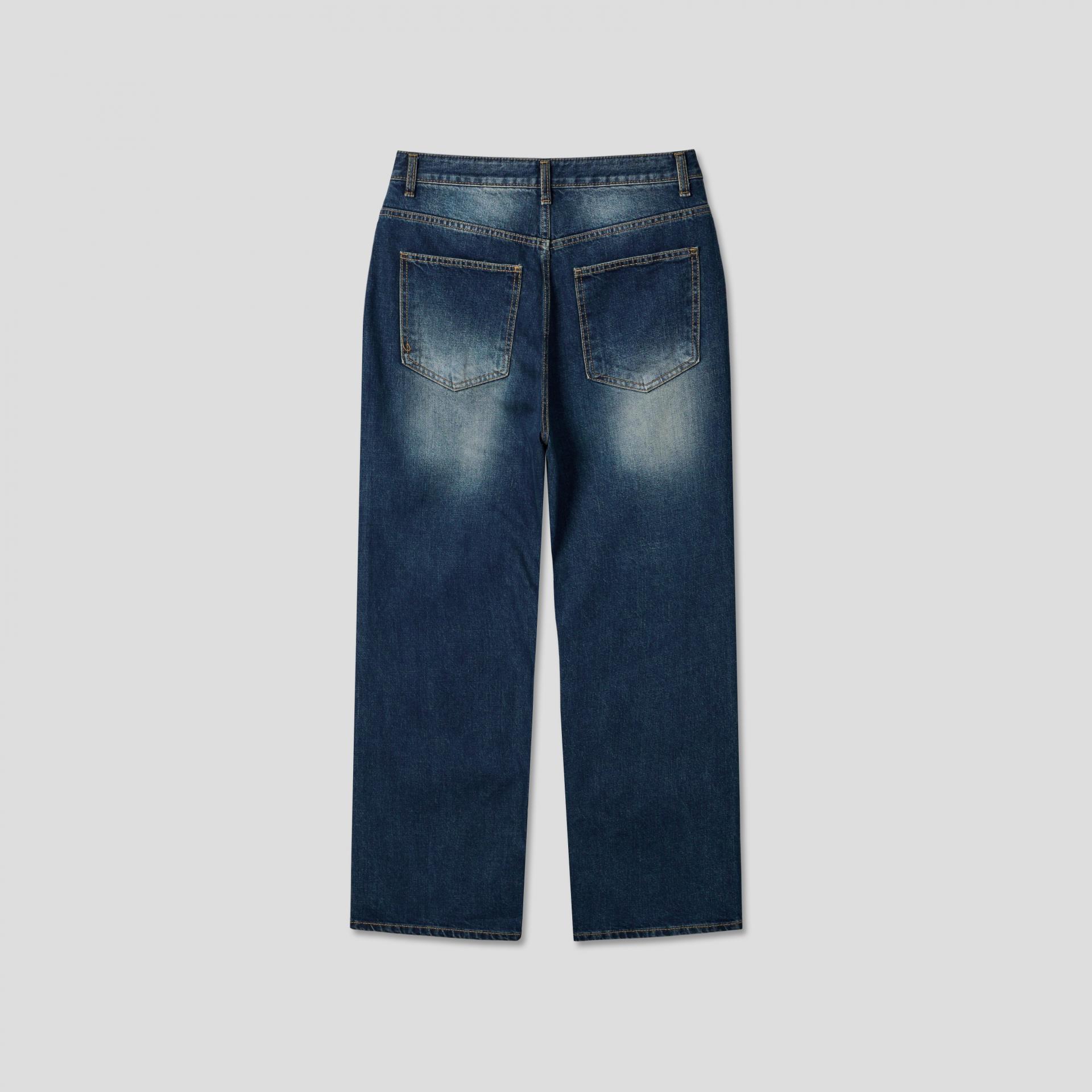 cat washing deep blue denim pants