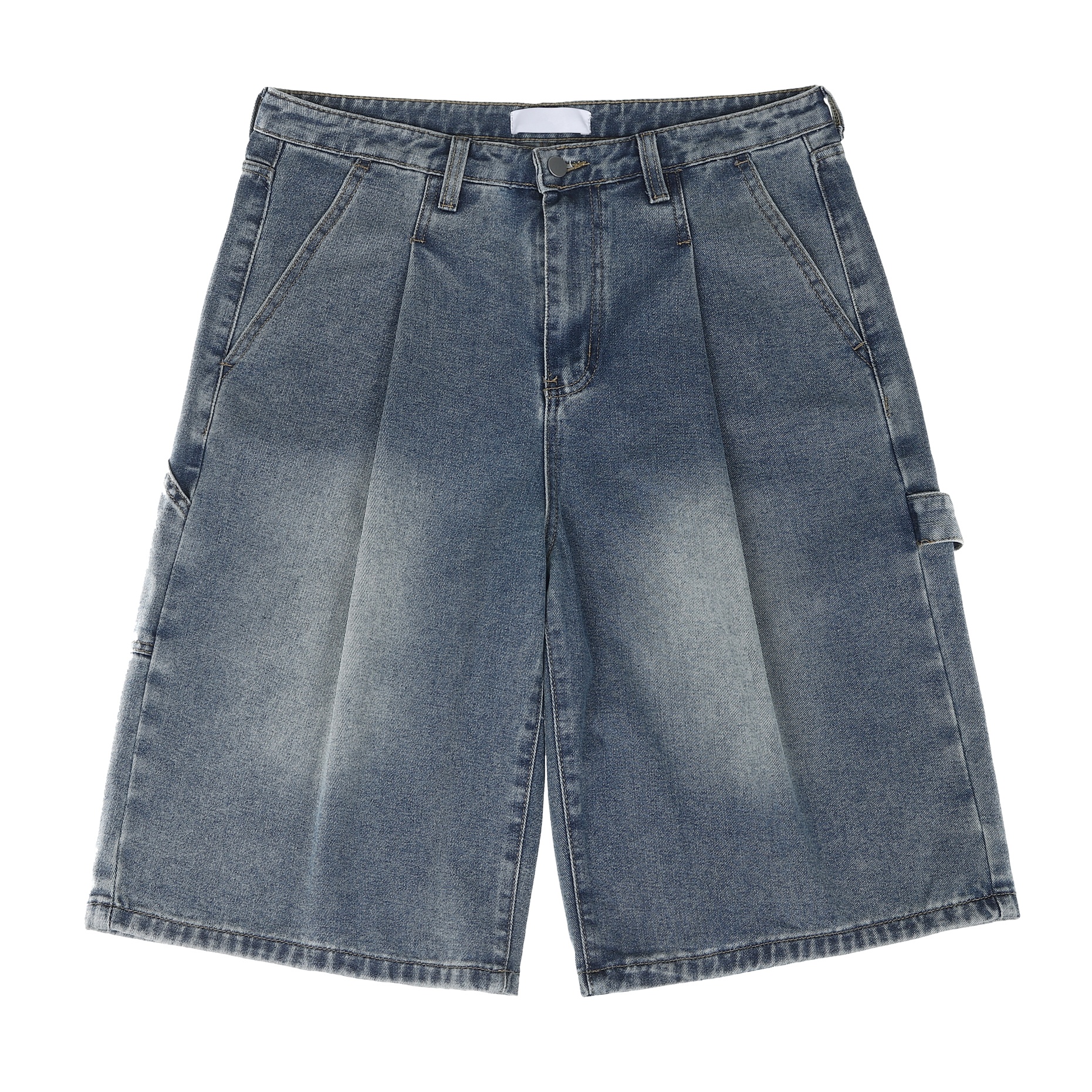 one tuck carpenter bermuda denim pants