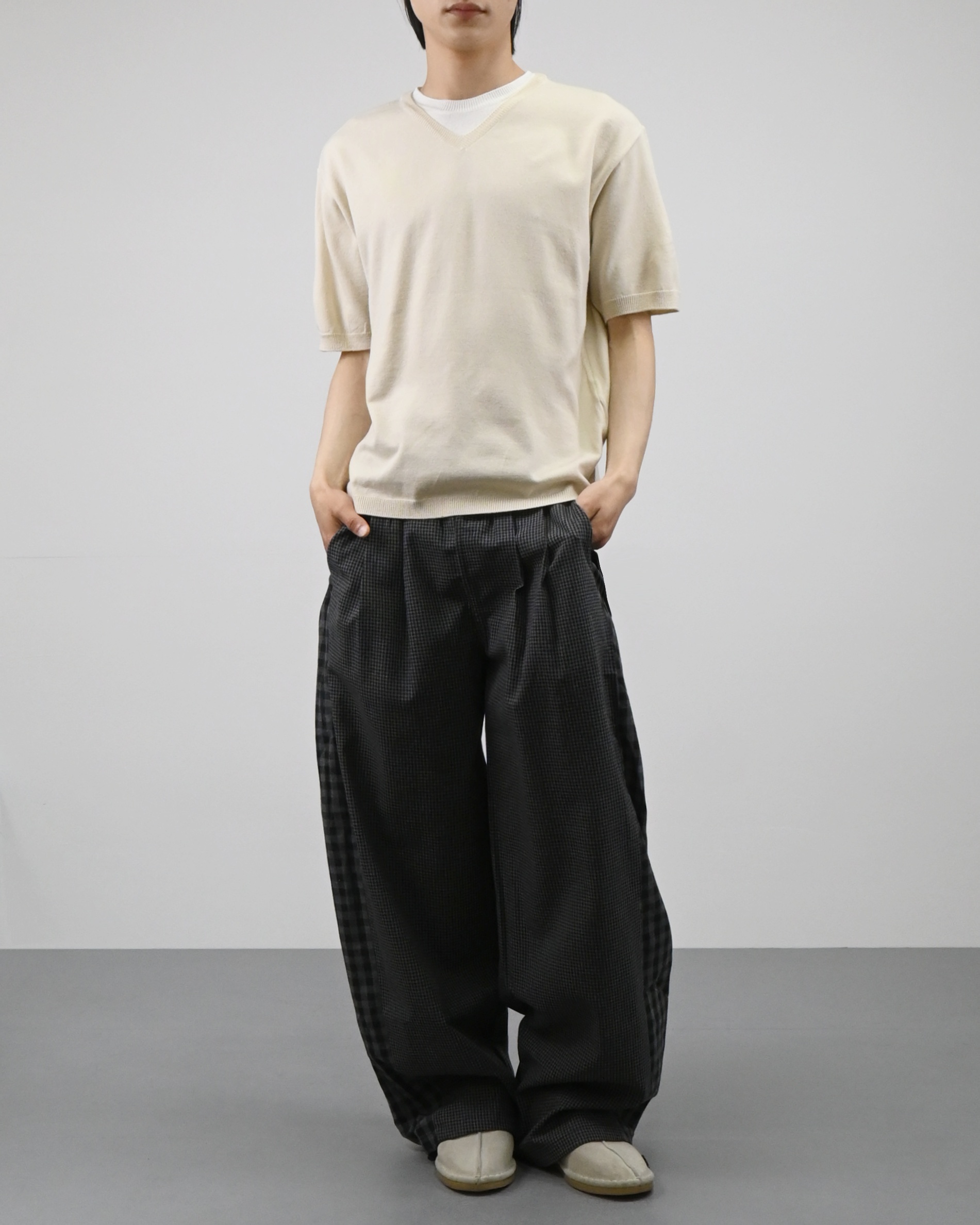 v-neck layered half knit