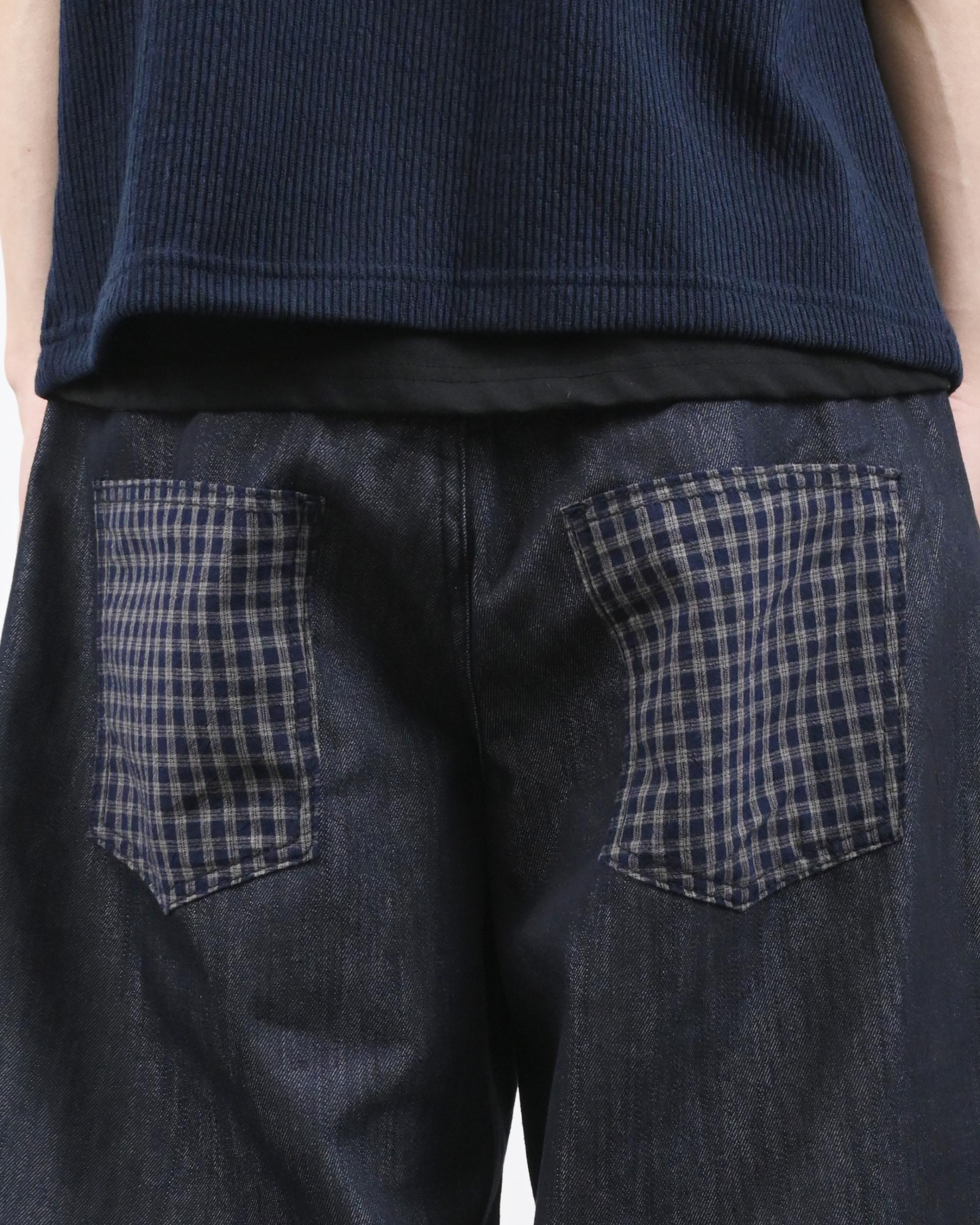 check pocket raw bermuda denim pants