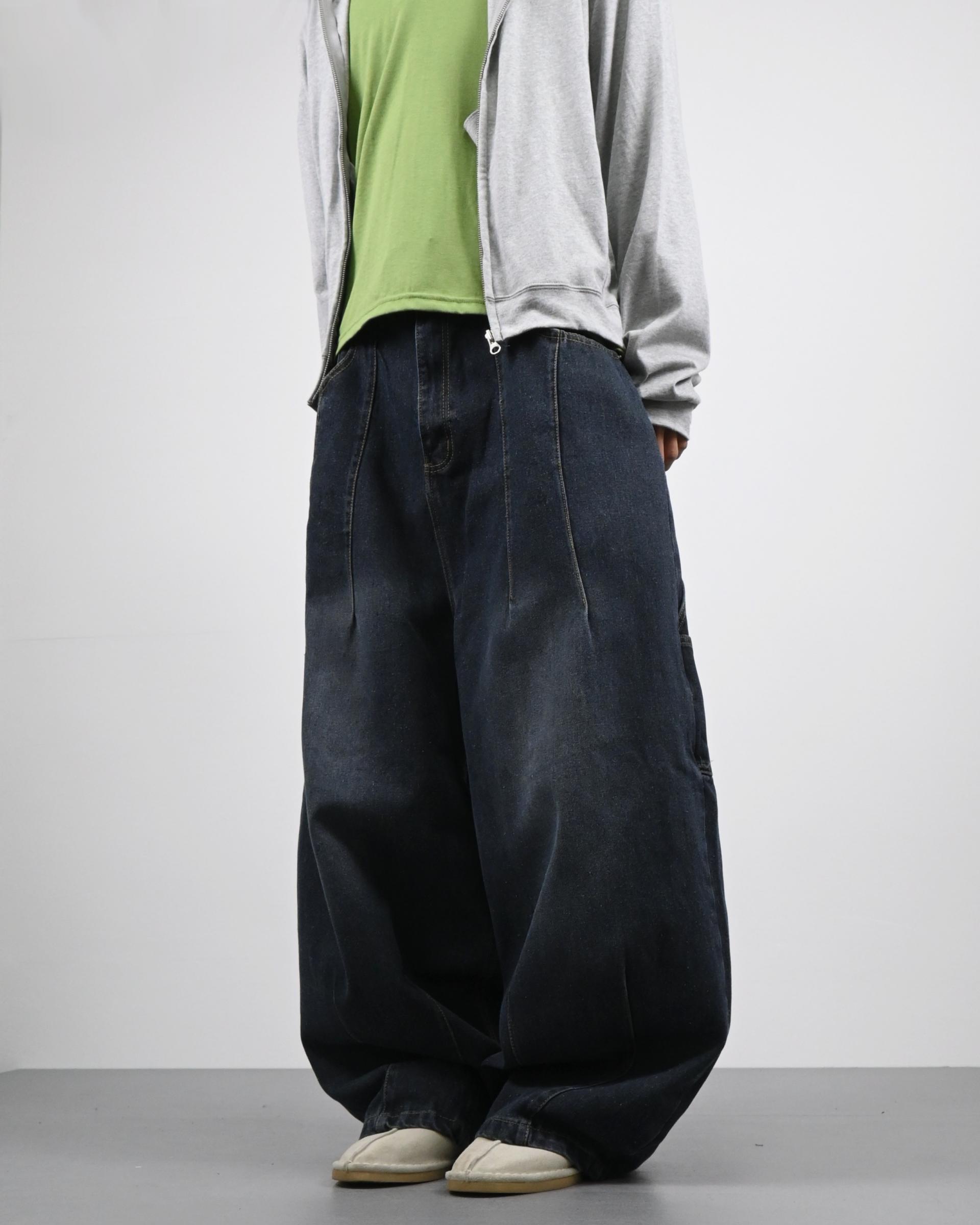 ash washed carpenter balloon denim pants