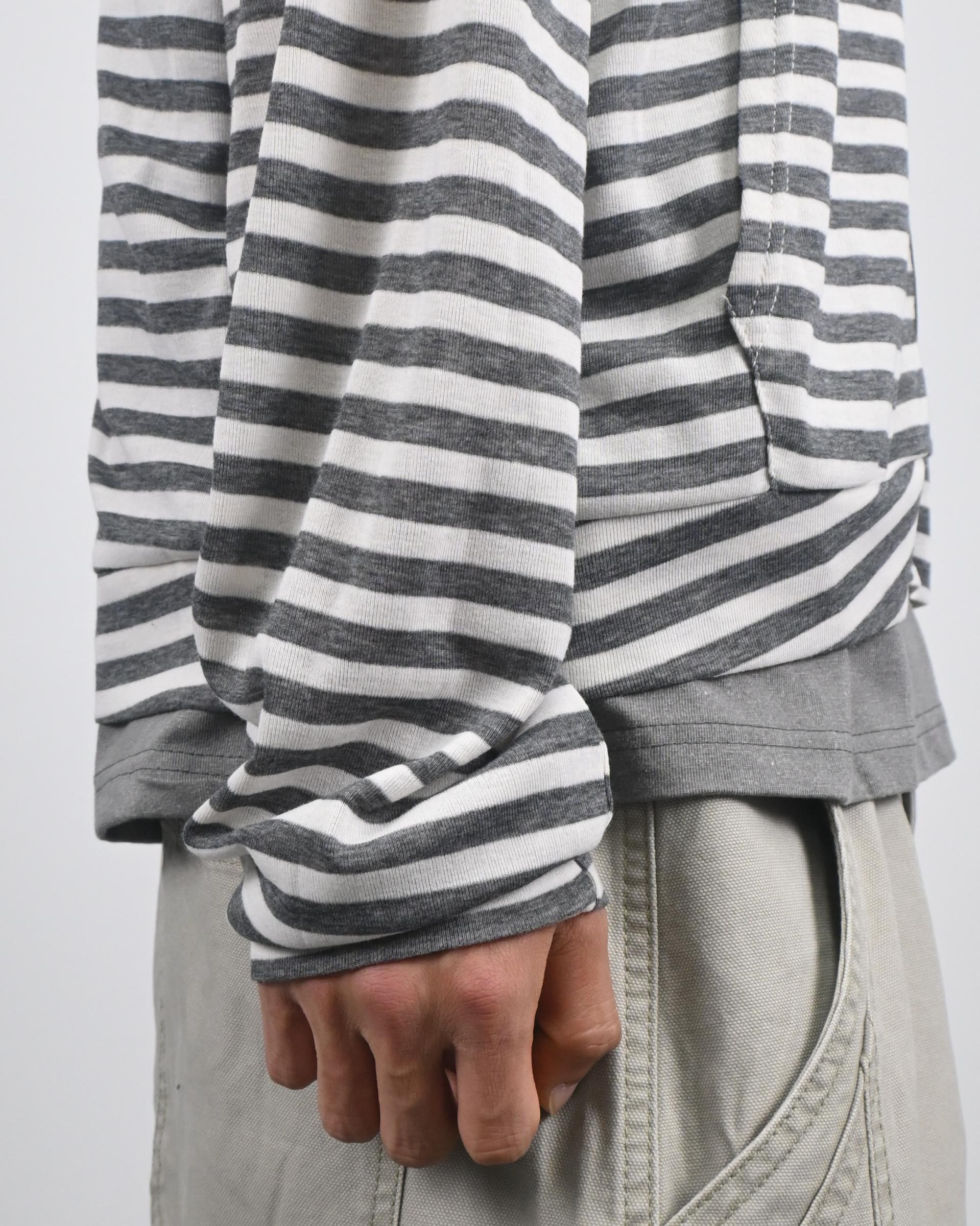 thin stripe hood zip-up