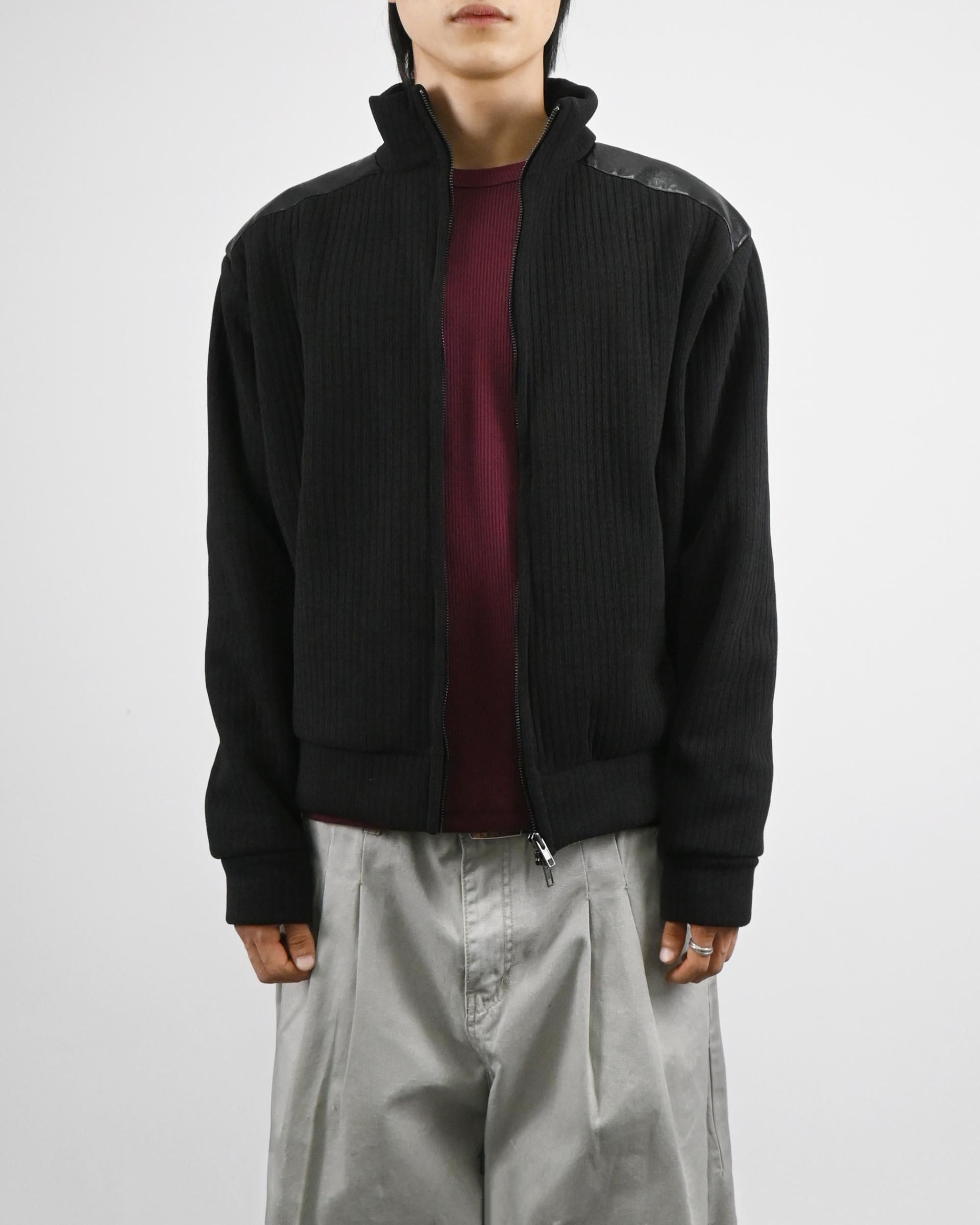 leather contrast knit jacket