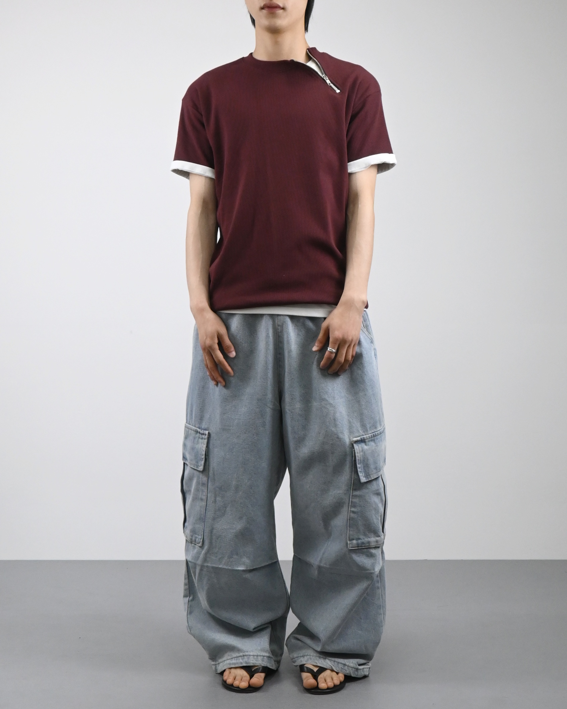 banding big cargo denim pants