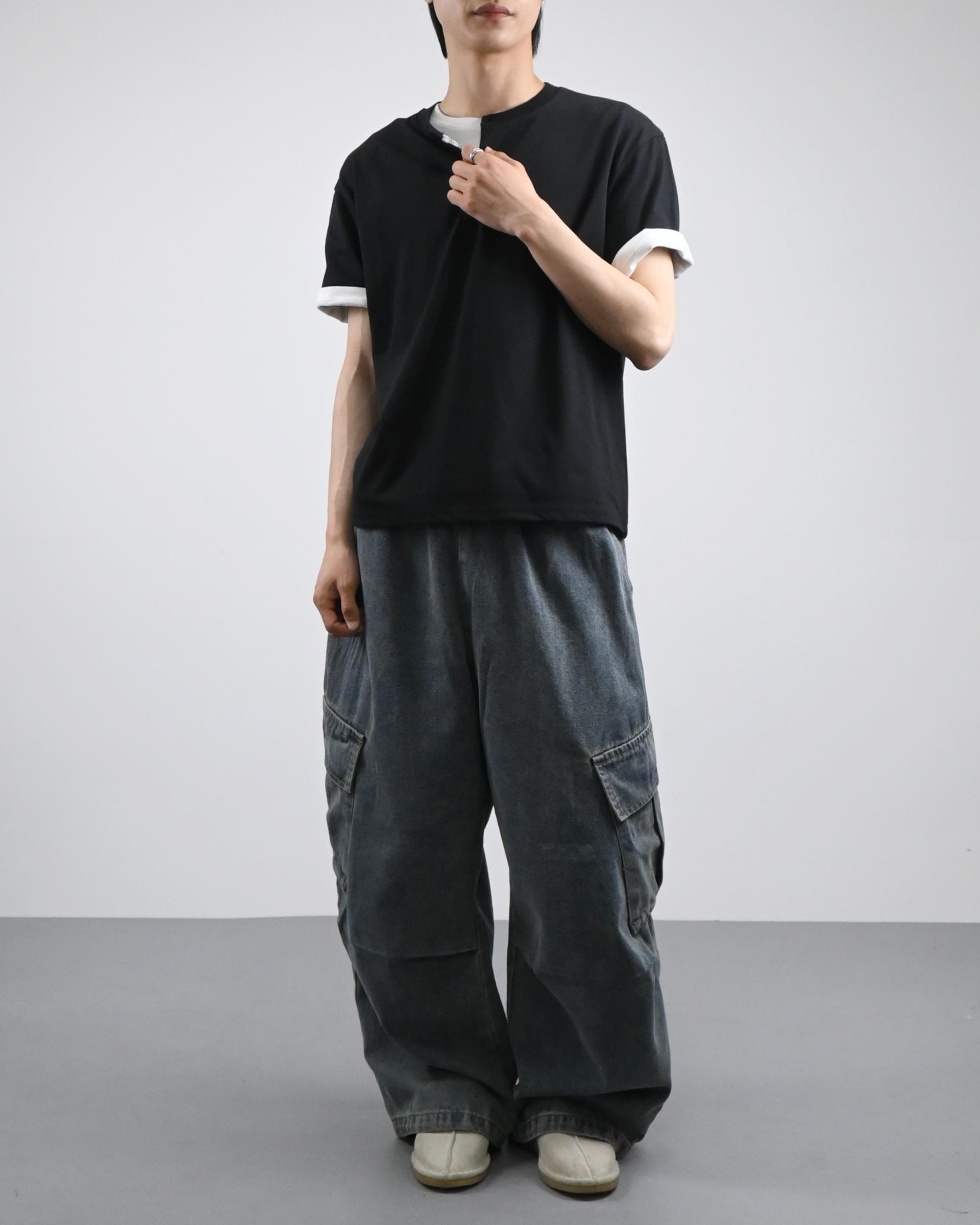 banding big cargo denim pants