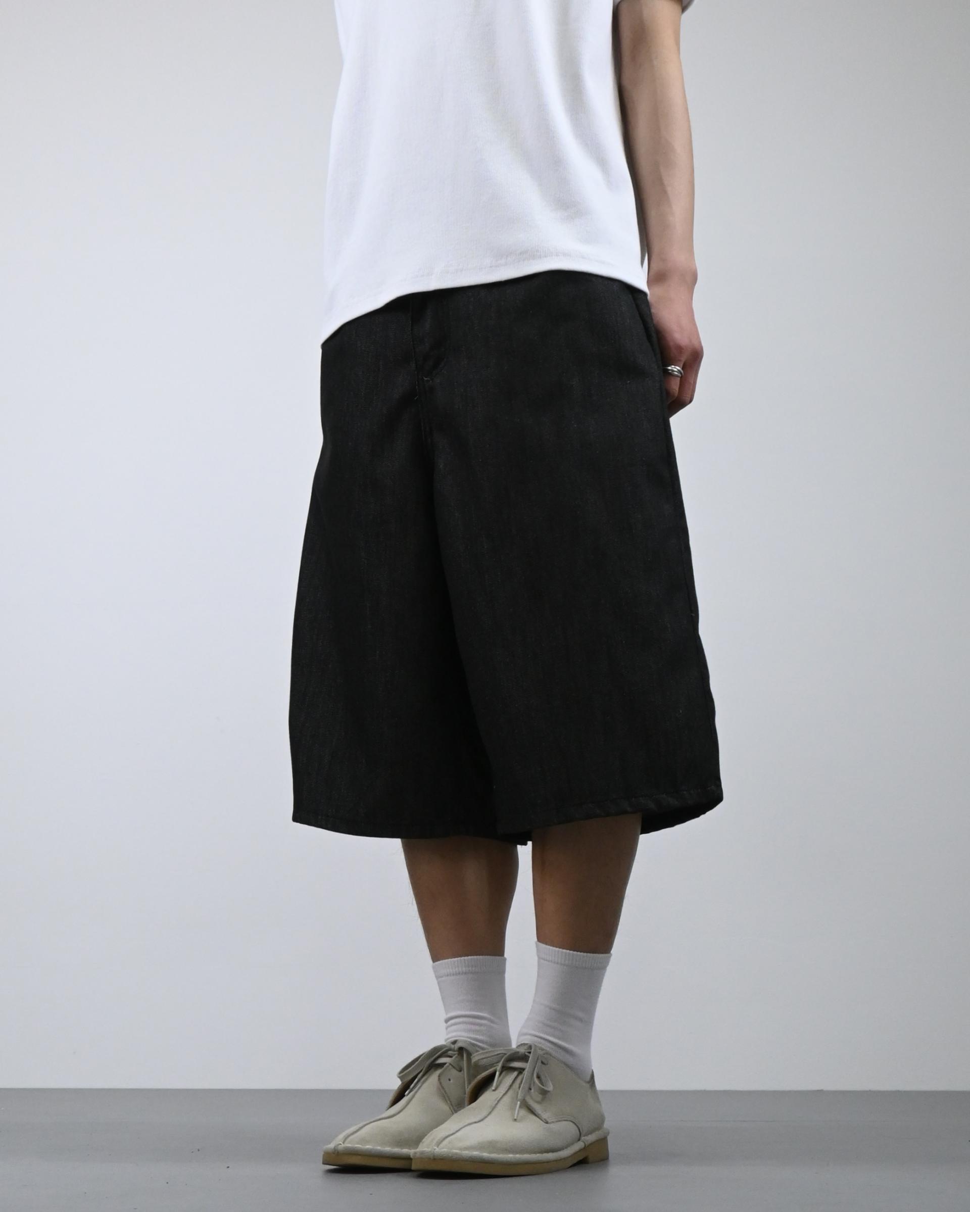 check pocket raw bermuda denim pants