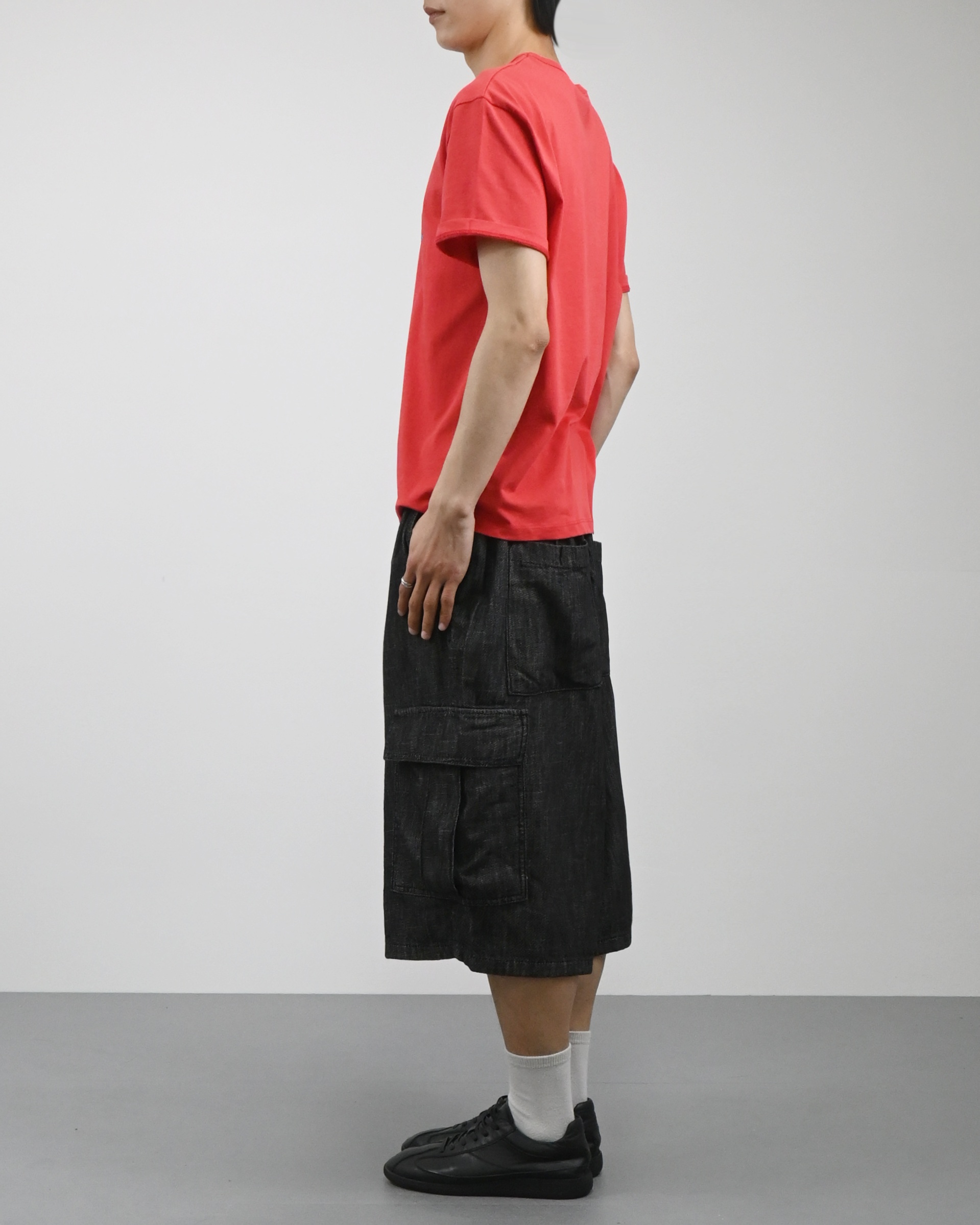 slub denim cargo bermuda pants