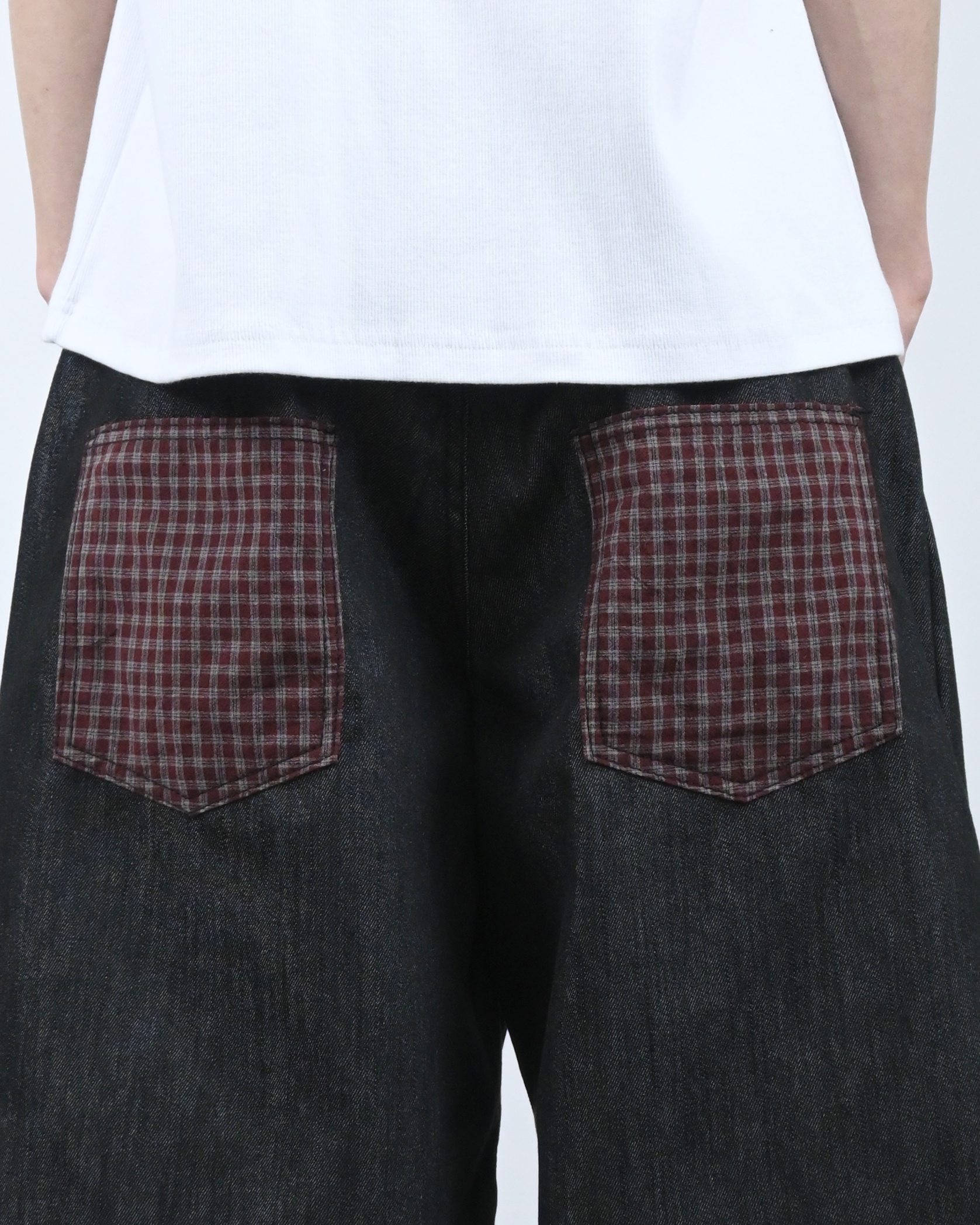 check pocket raw bermuda denim pants