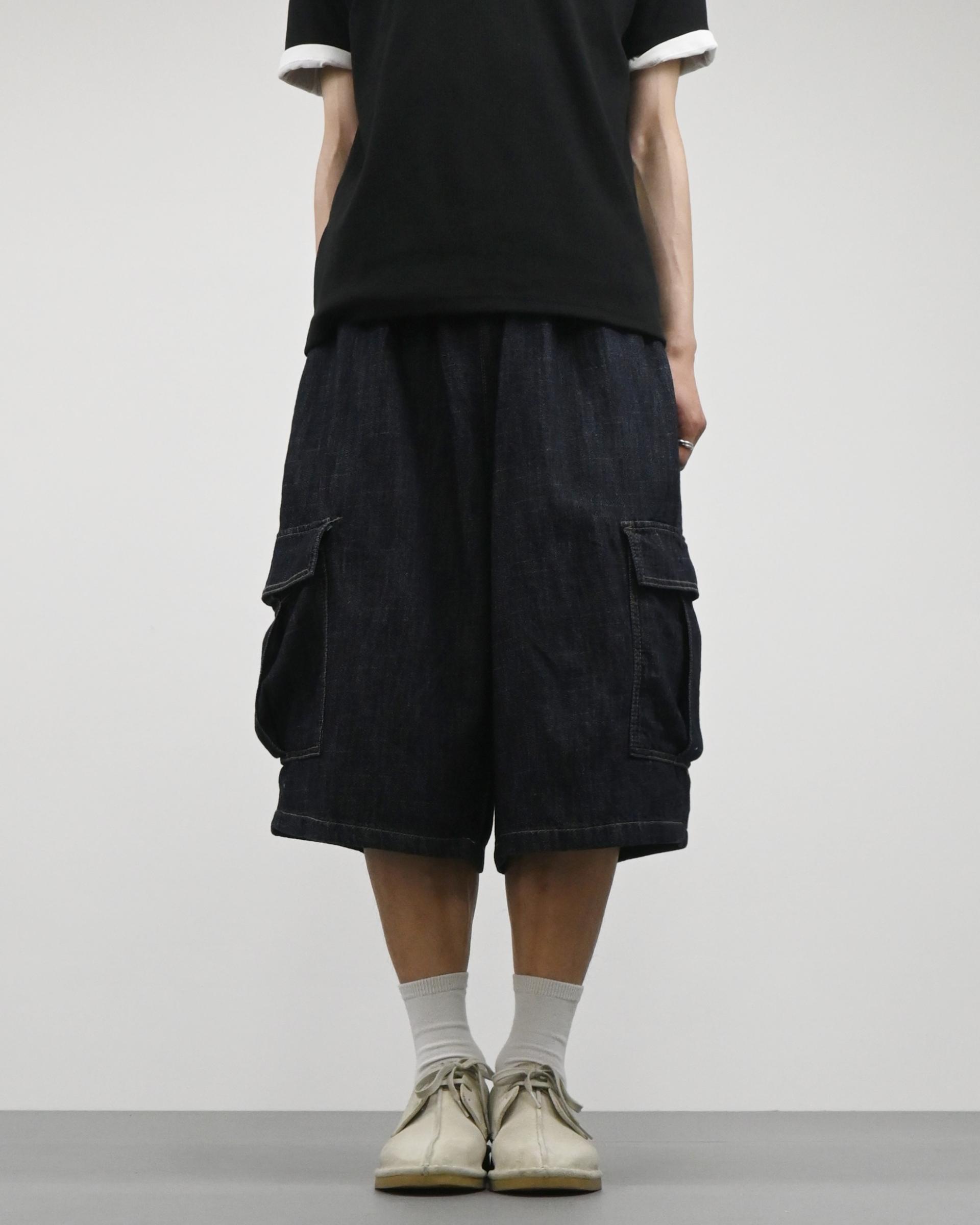 slub denim cargo bermuda pants