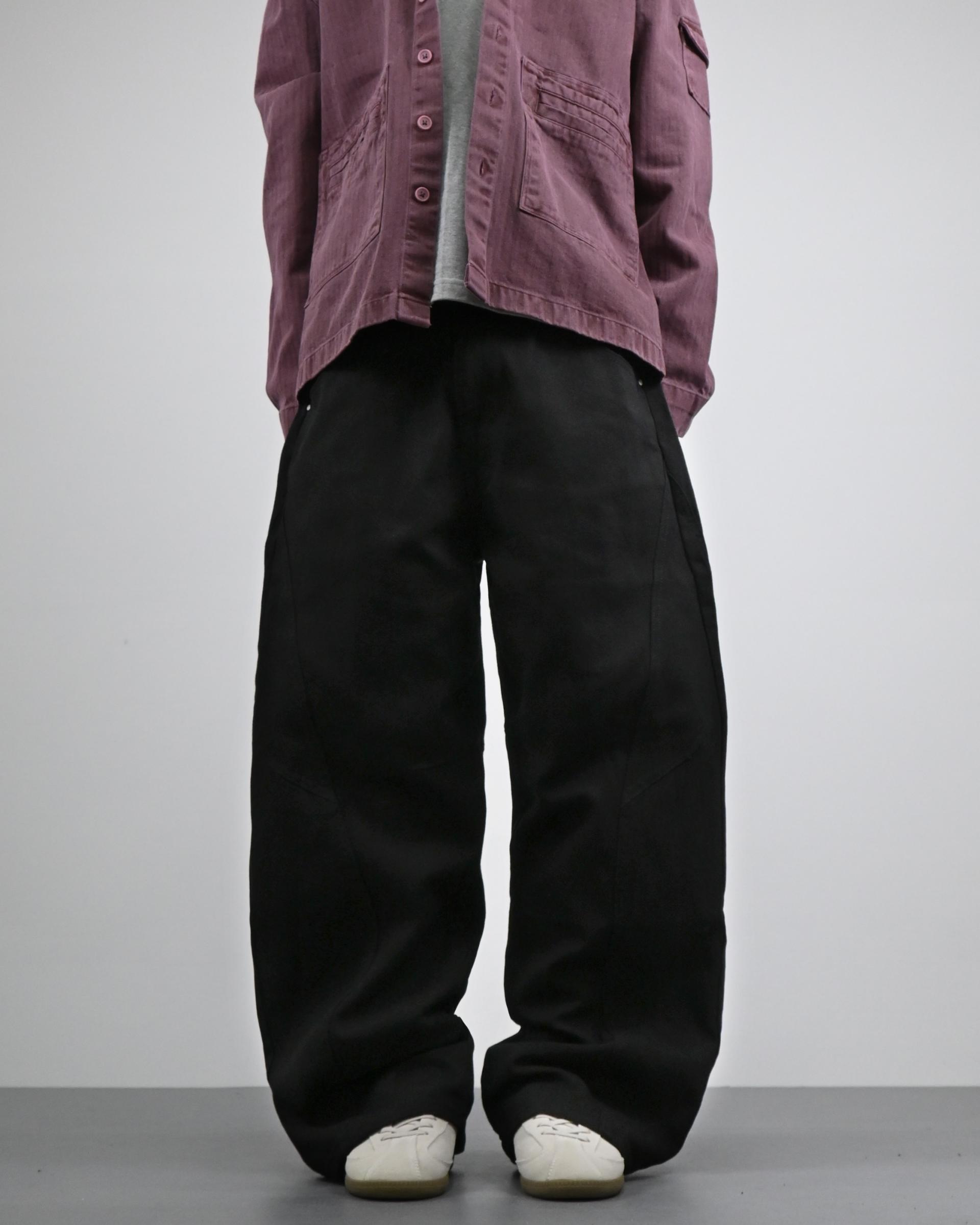 curved seam line cotton pants