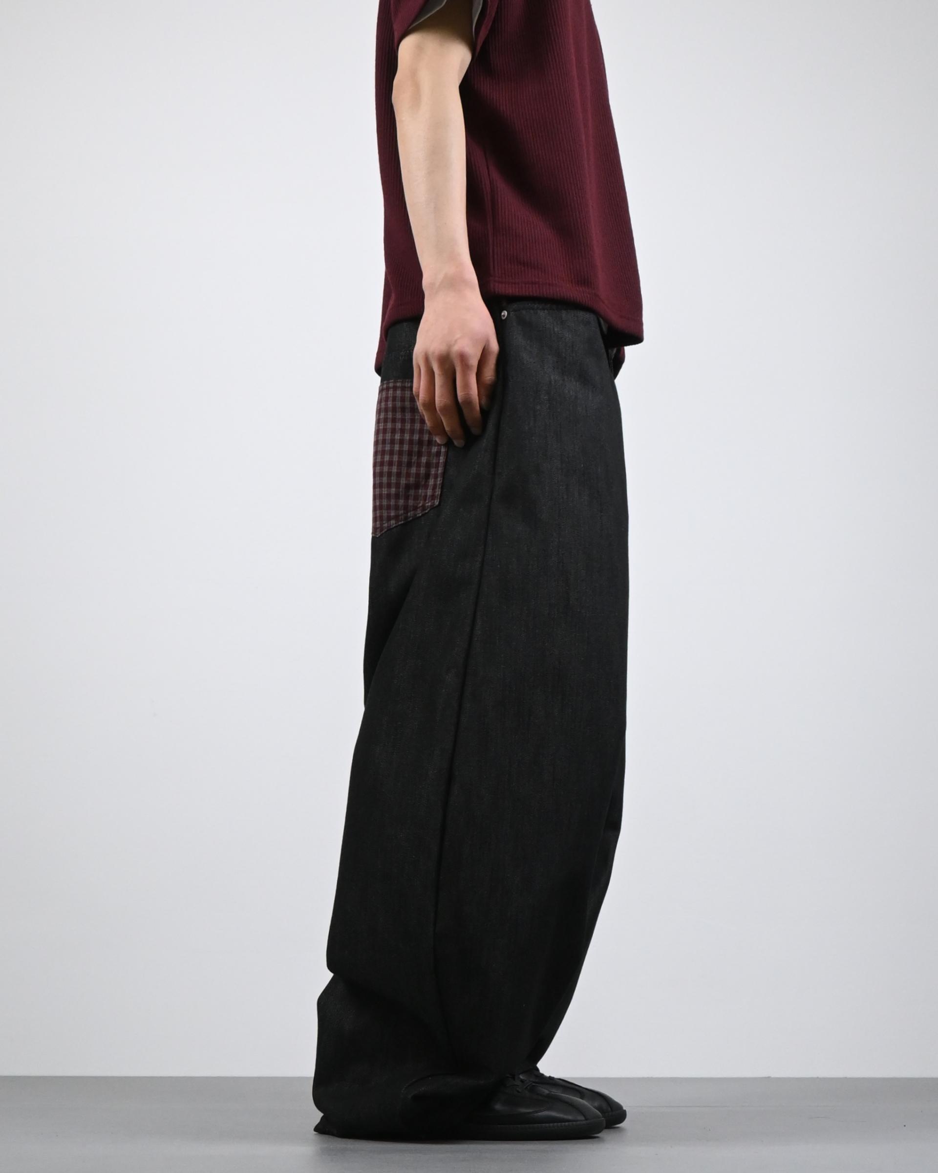 check pocket raw denim pants