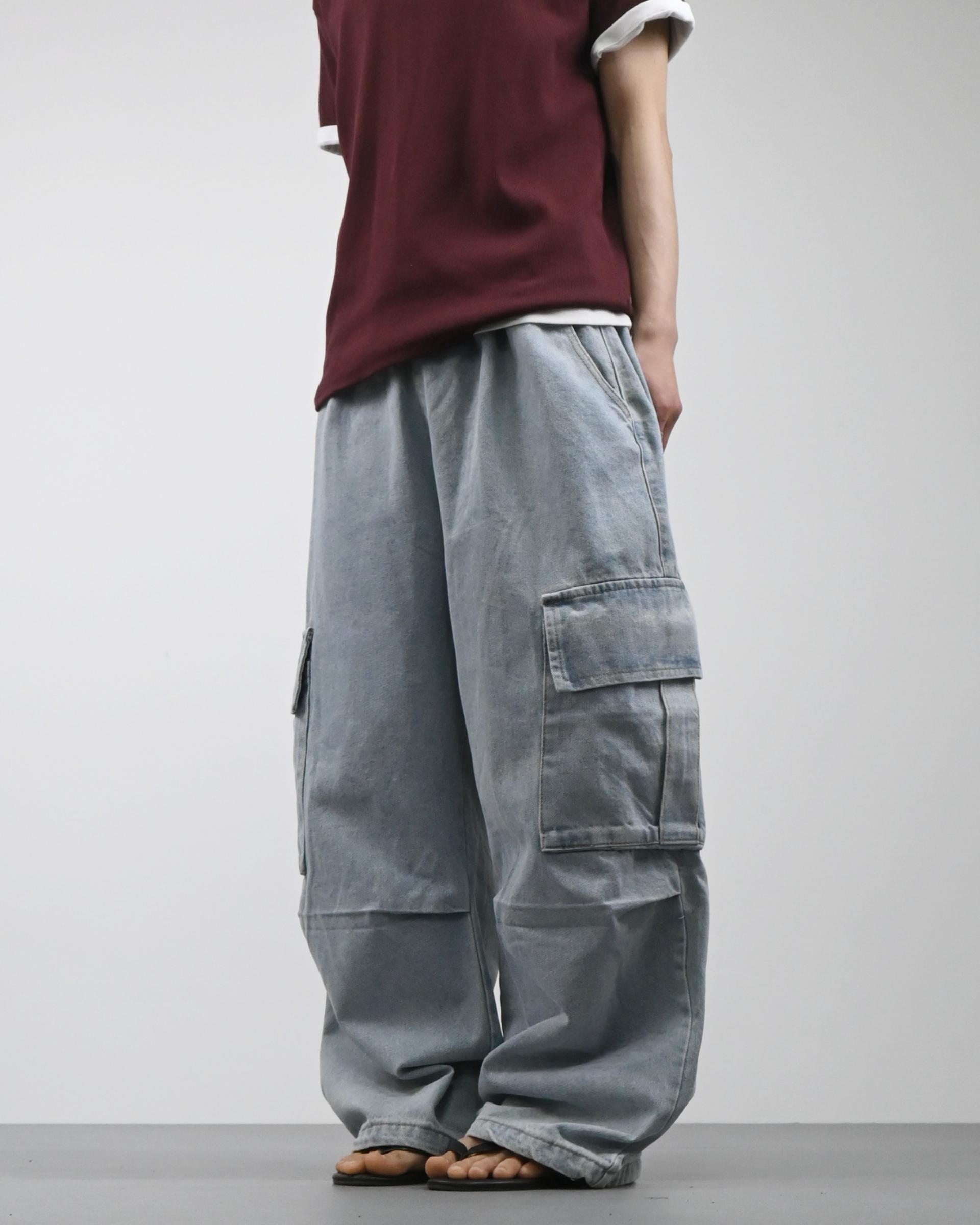 banding big cargo denim pants