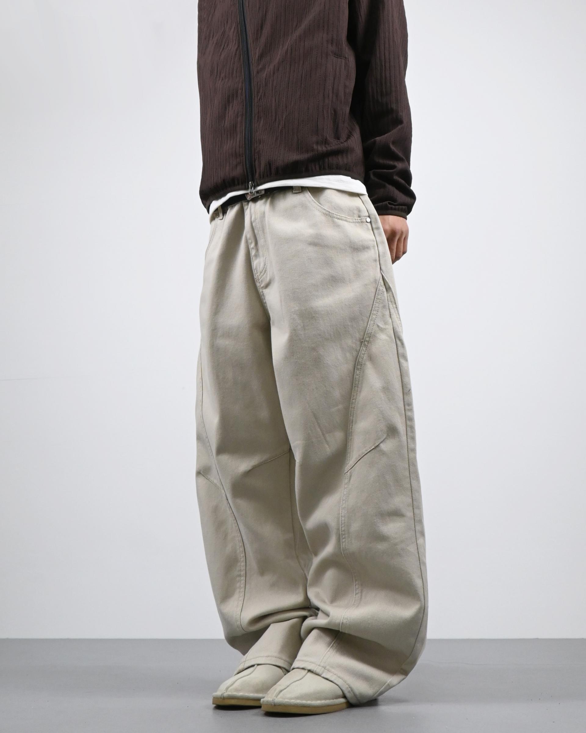 curved seam line cotton pants