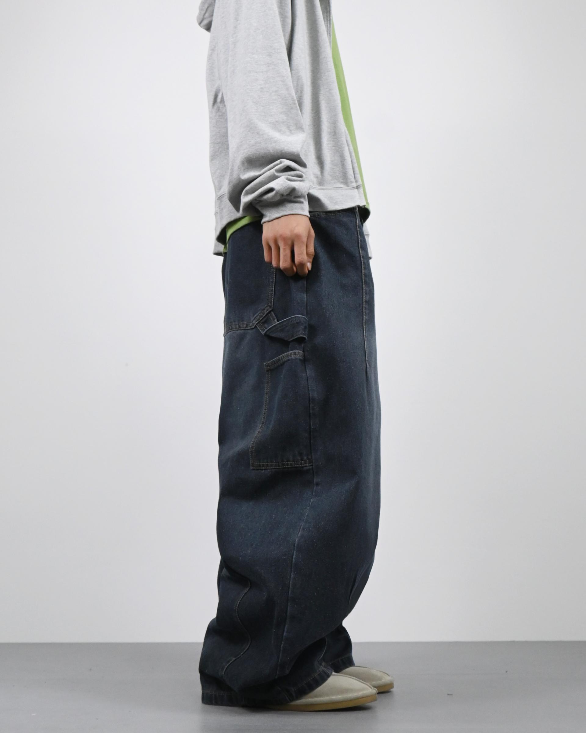 ash washed carpenter balloon denim pants